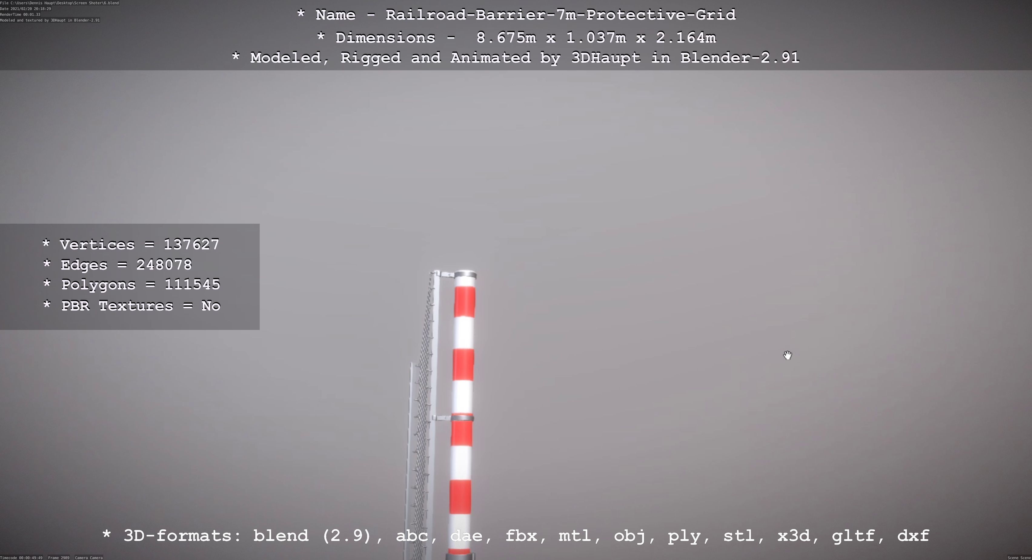 Railroad Barrier 7m Protective Grid High-Poly 3D model_56