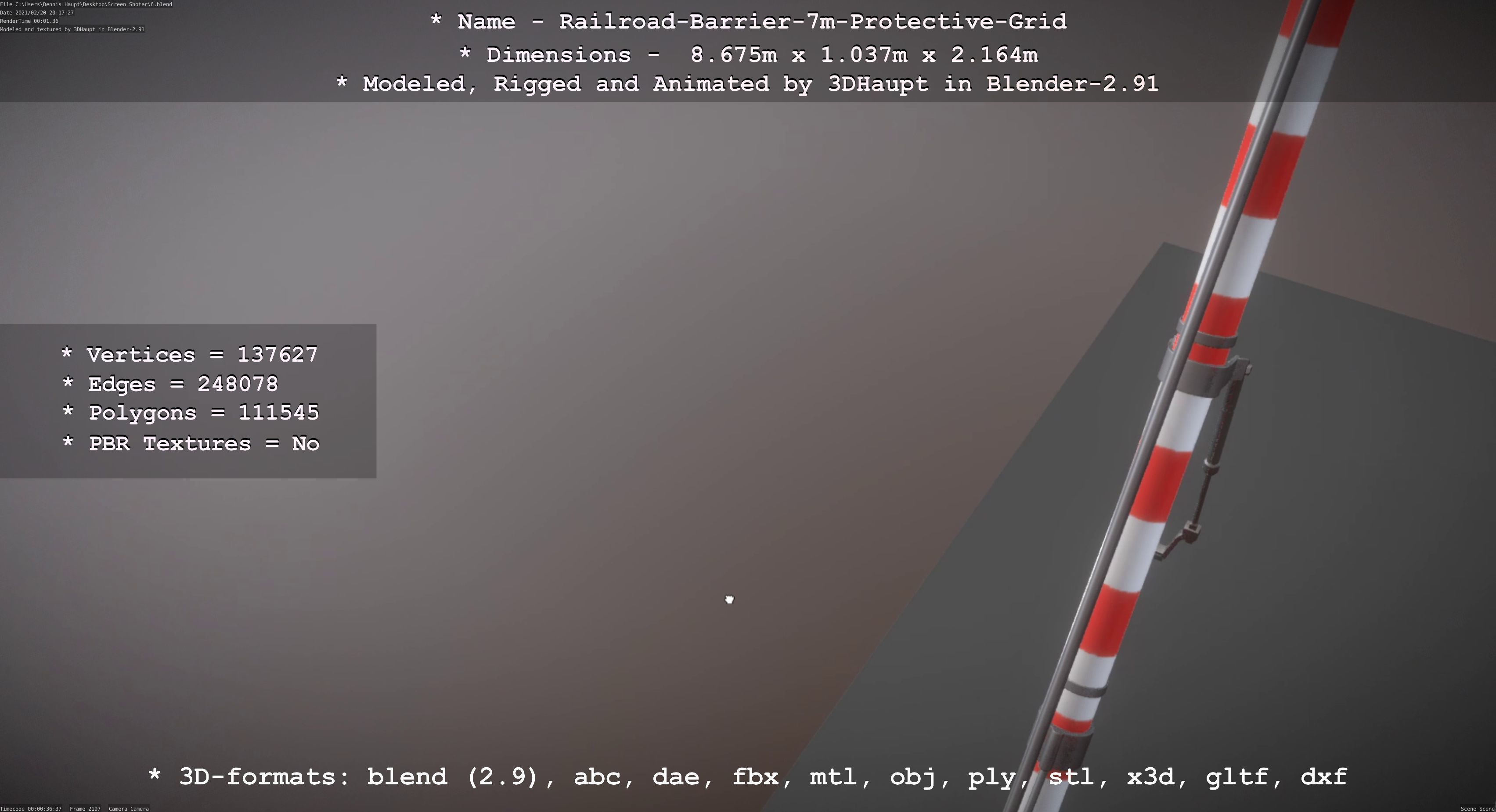 Railroad Barrier 7m Protective Grid High-Poly 3D model_39