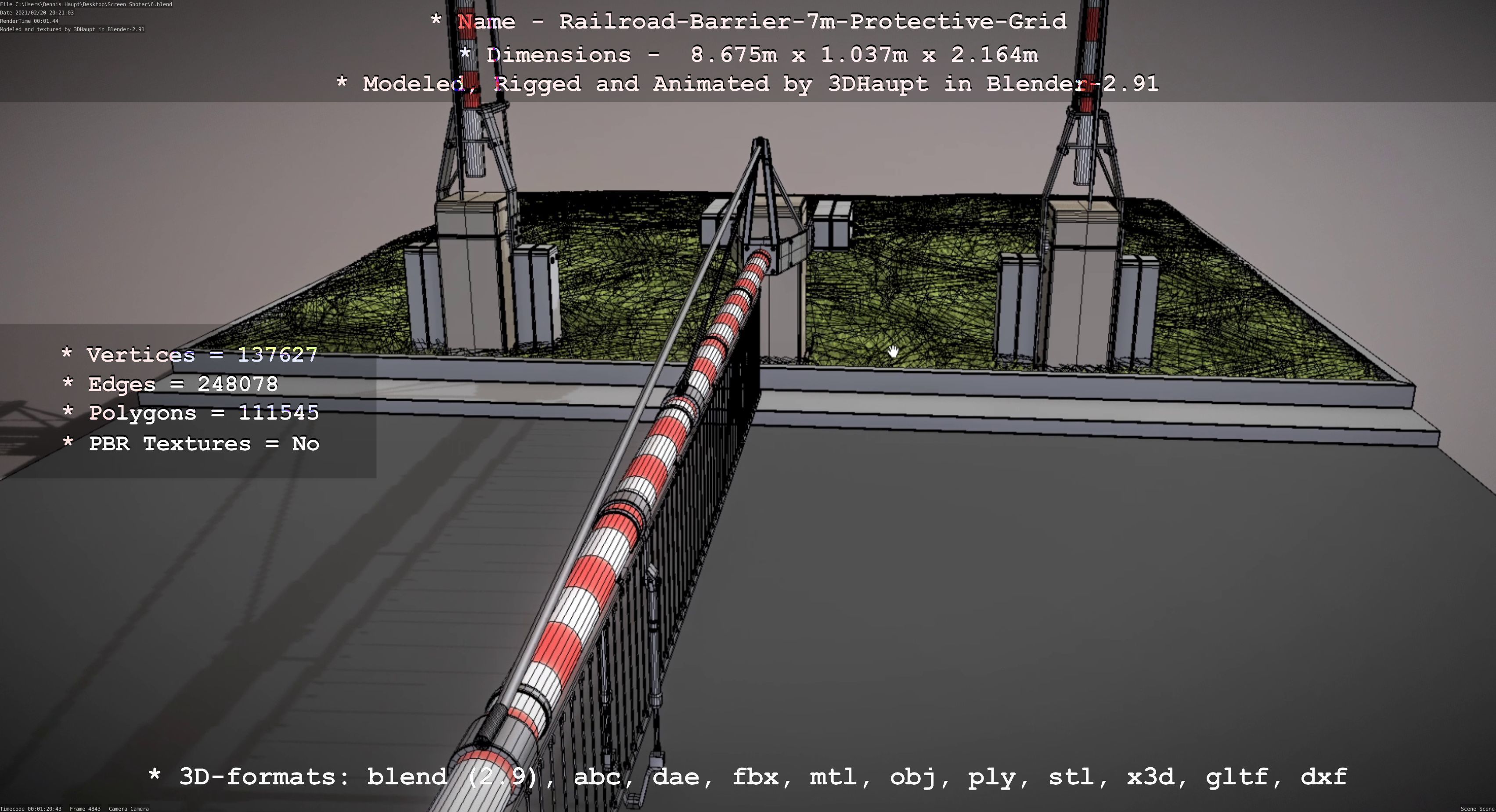 Railroad Barrier 7m Protective Grid High-Poly 3D model_89