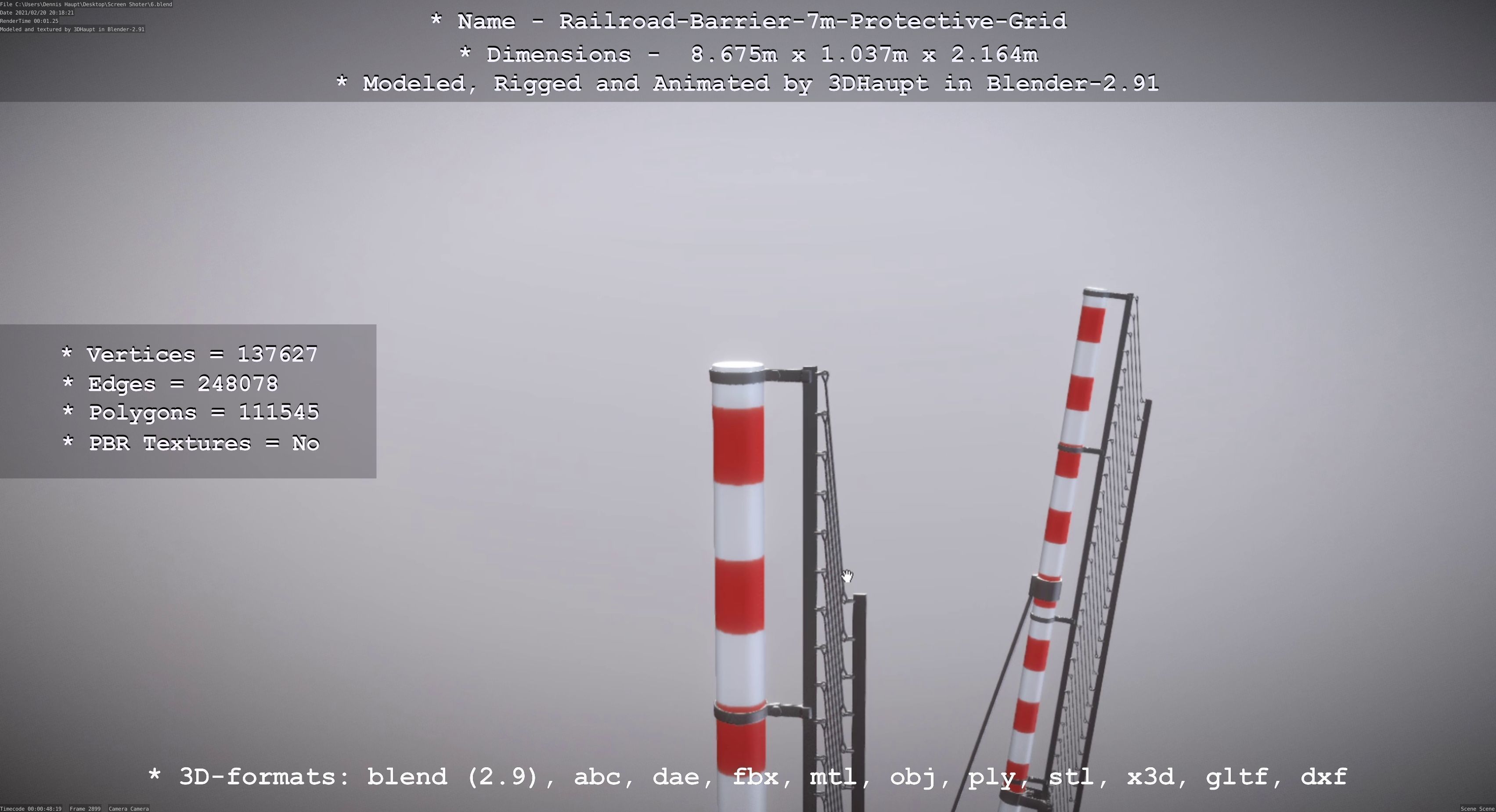 Railroad Barrier 7m Protective Grid High-Poly 3D model_53