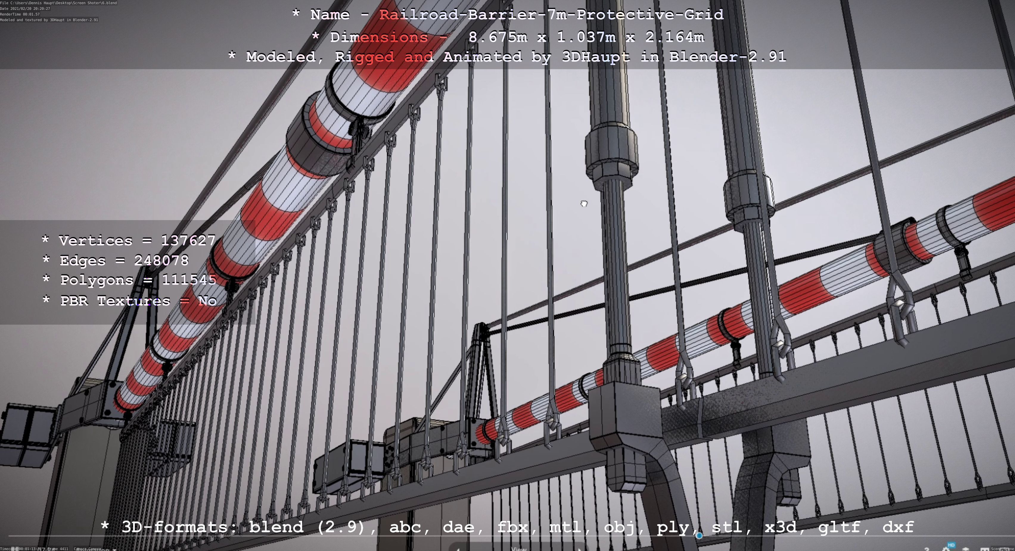 Railroad Barrier 7m Protective Grid High-Poly 3D model_2