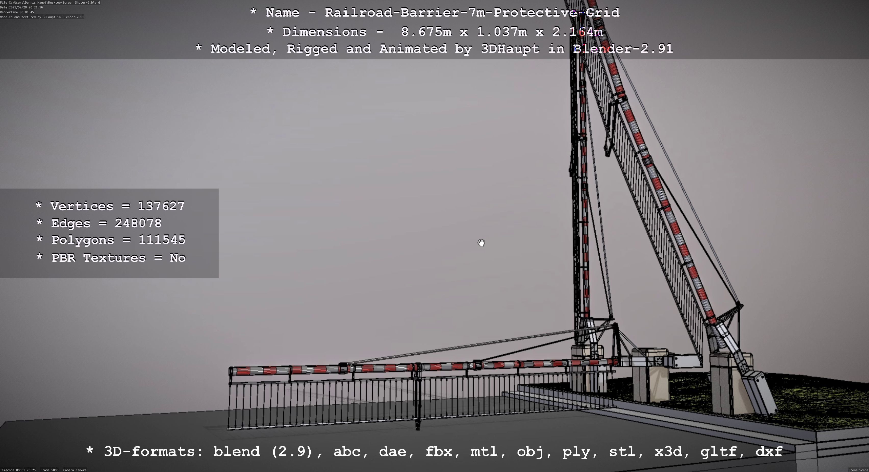 Railroad Barrier 7m Protective Grid High-Poly 3D model_100