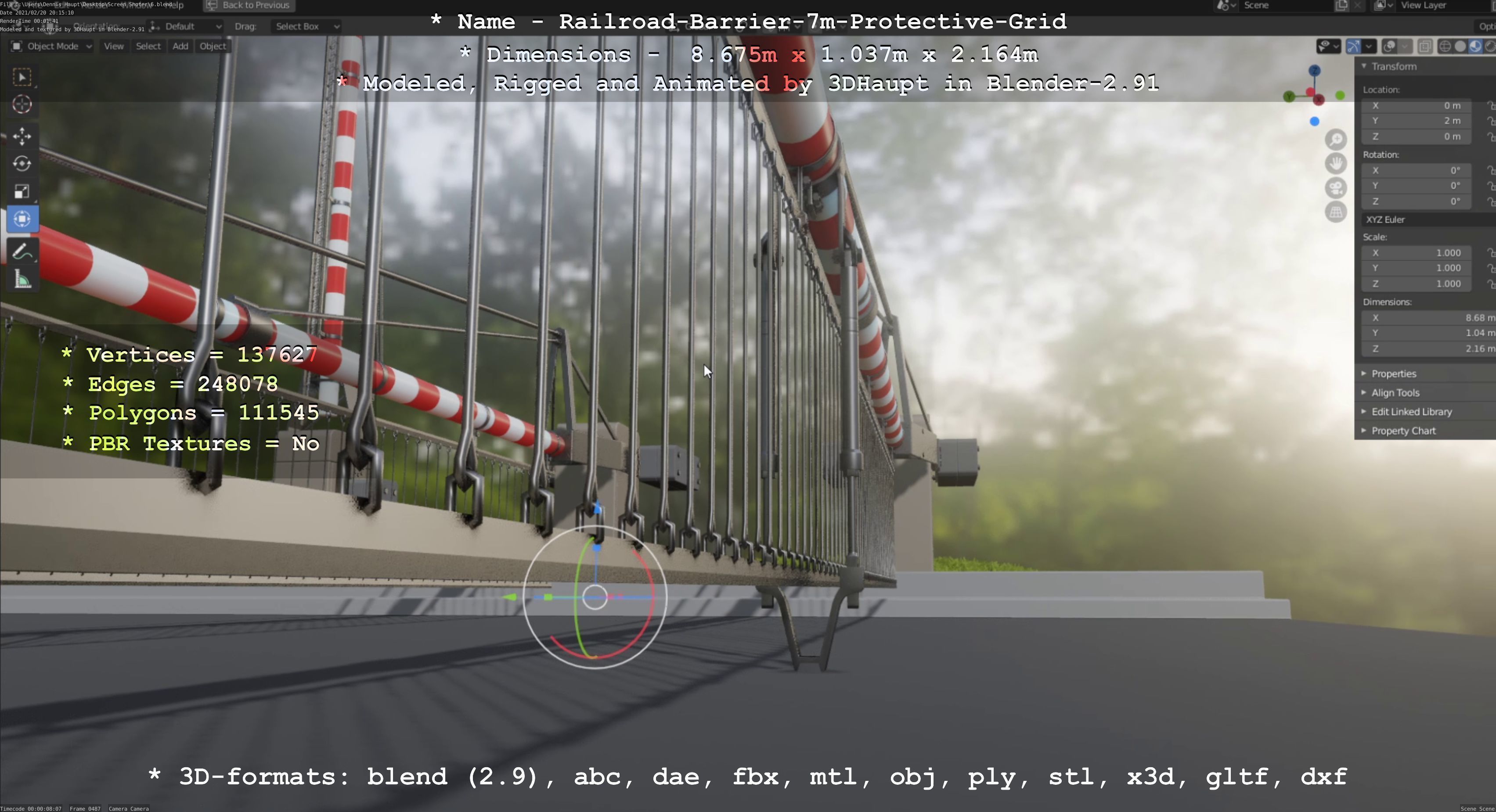 Railroad Barrier 7m Protective Grid High-Poly 3D model_110