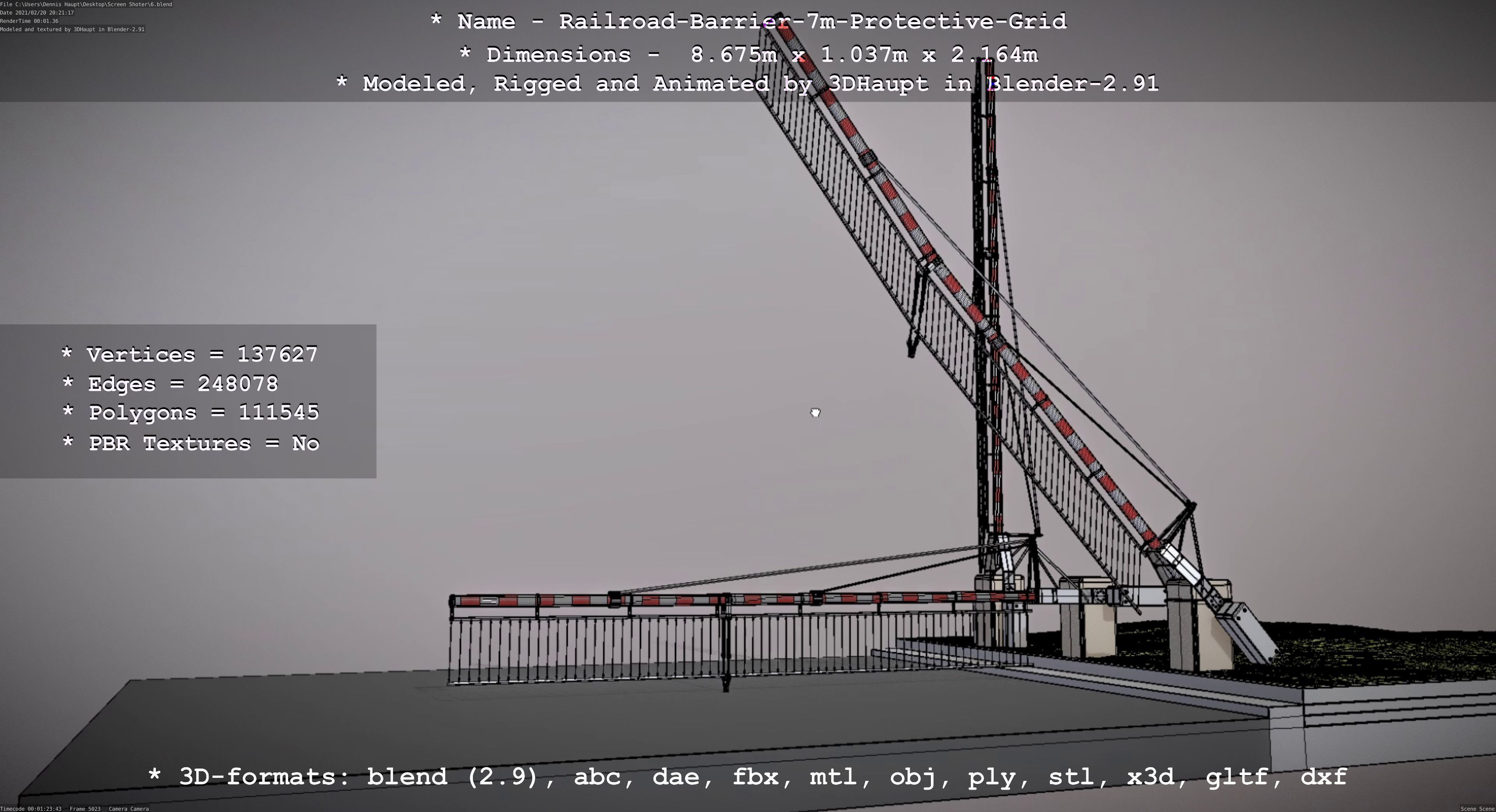 Railroad Barrier 7m Protective Grid High-Poly 3D model_101