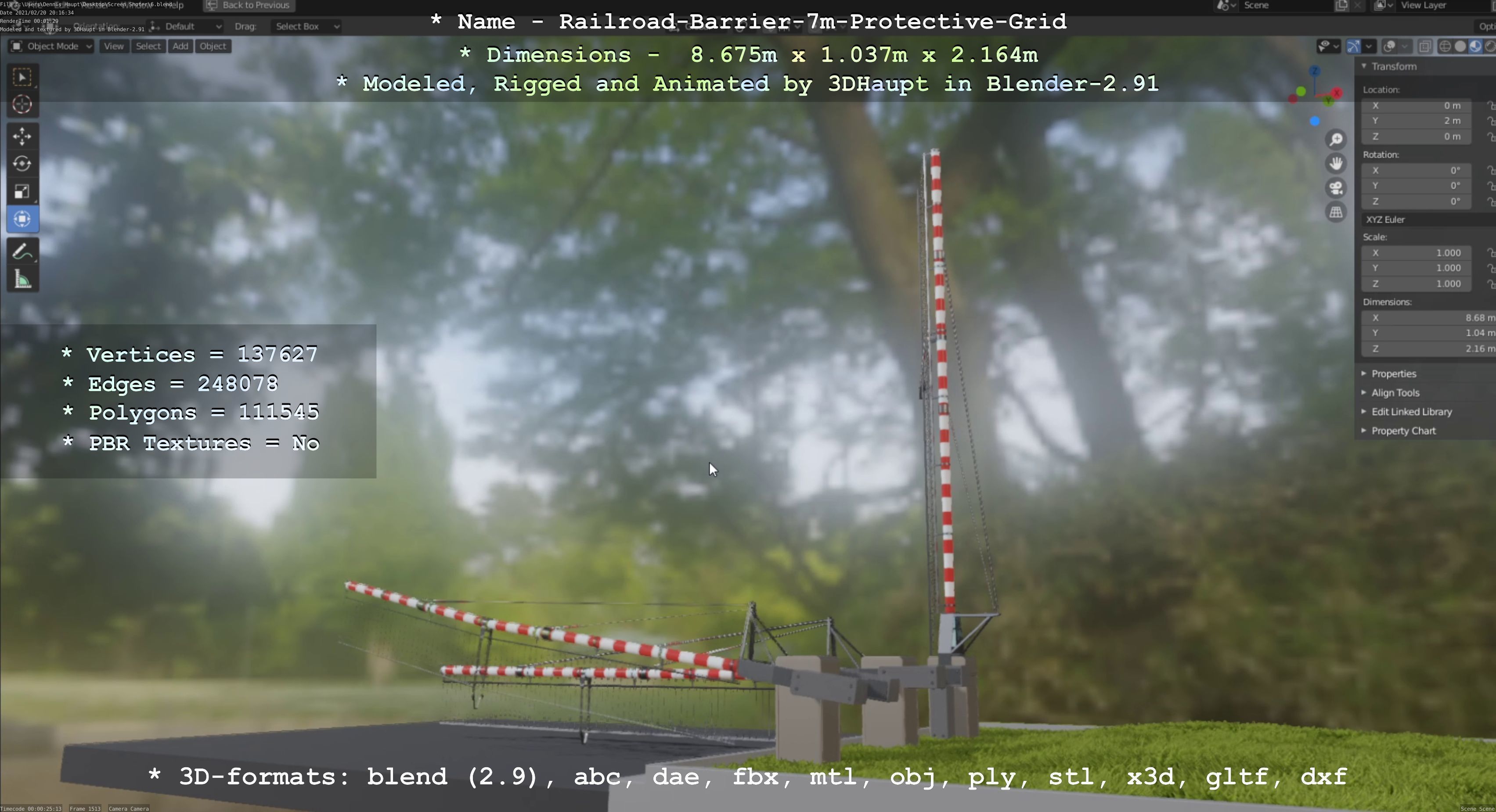 Railroad Barrier 7m Protective Grid High-Poly 3D model_35