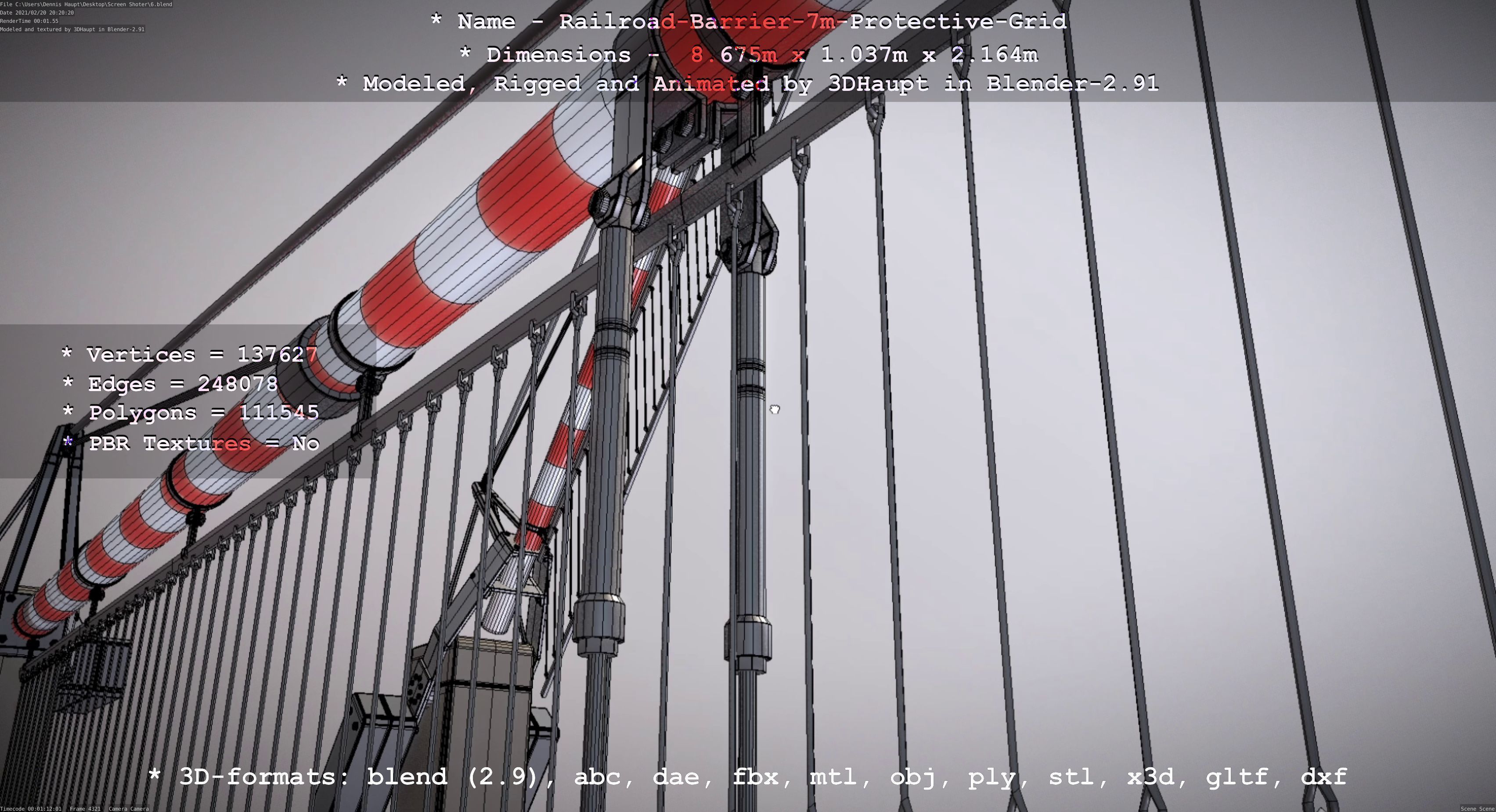 Railroad Barrier 7m Protective Grid High-Poly 3D model_81