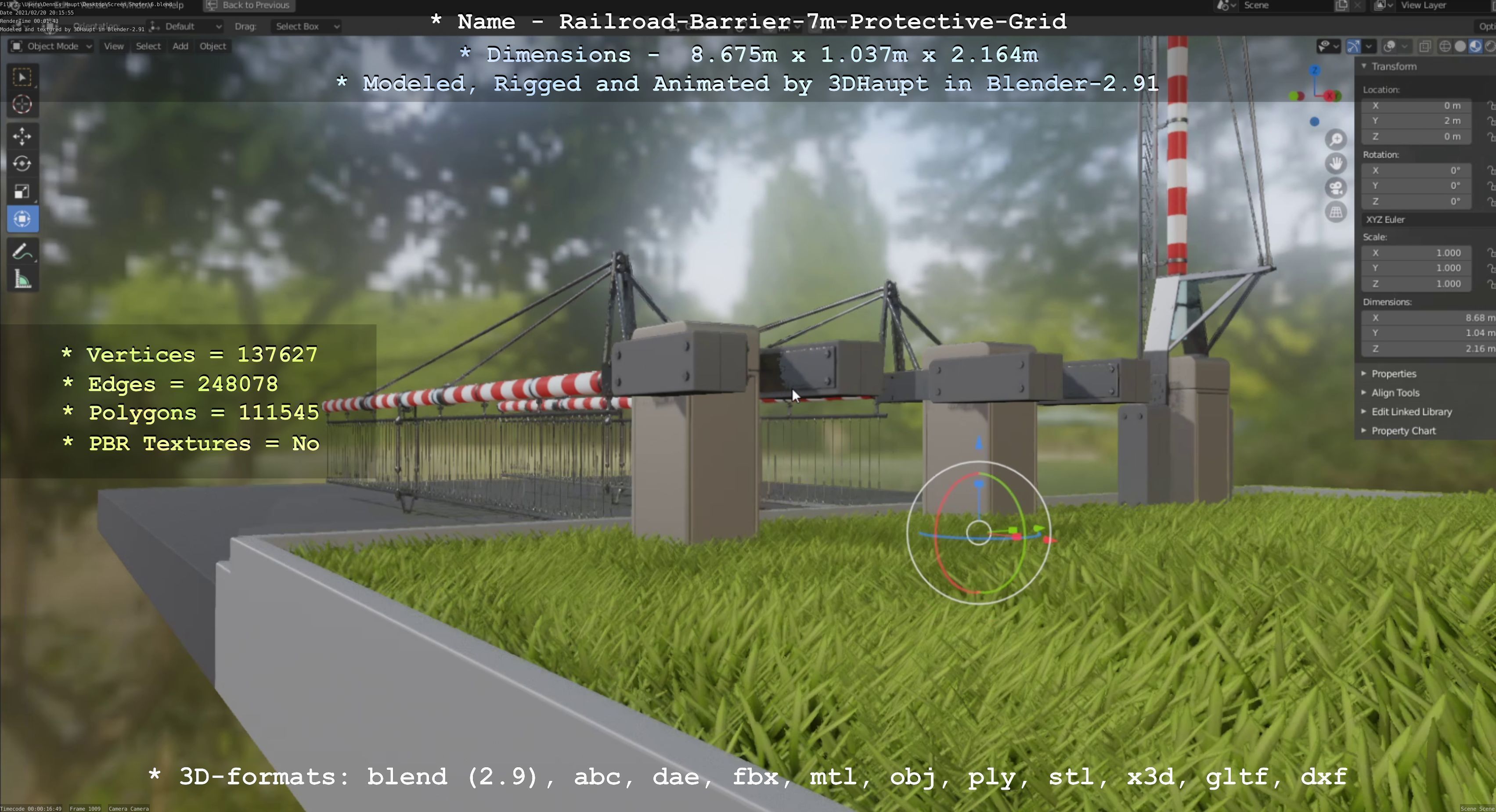 Railroad Barrier 7m Protective Grid High-Poly 3D model_122