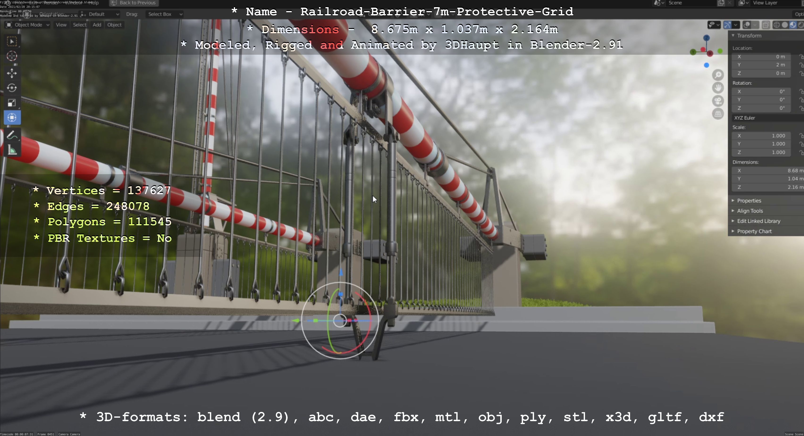 Railroad Barrier 7m Protective Grid High-Poly 3D model_109