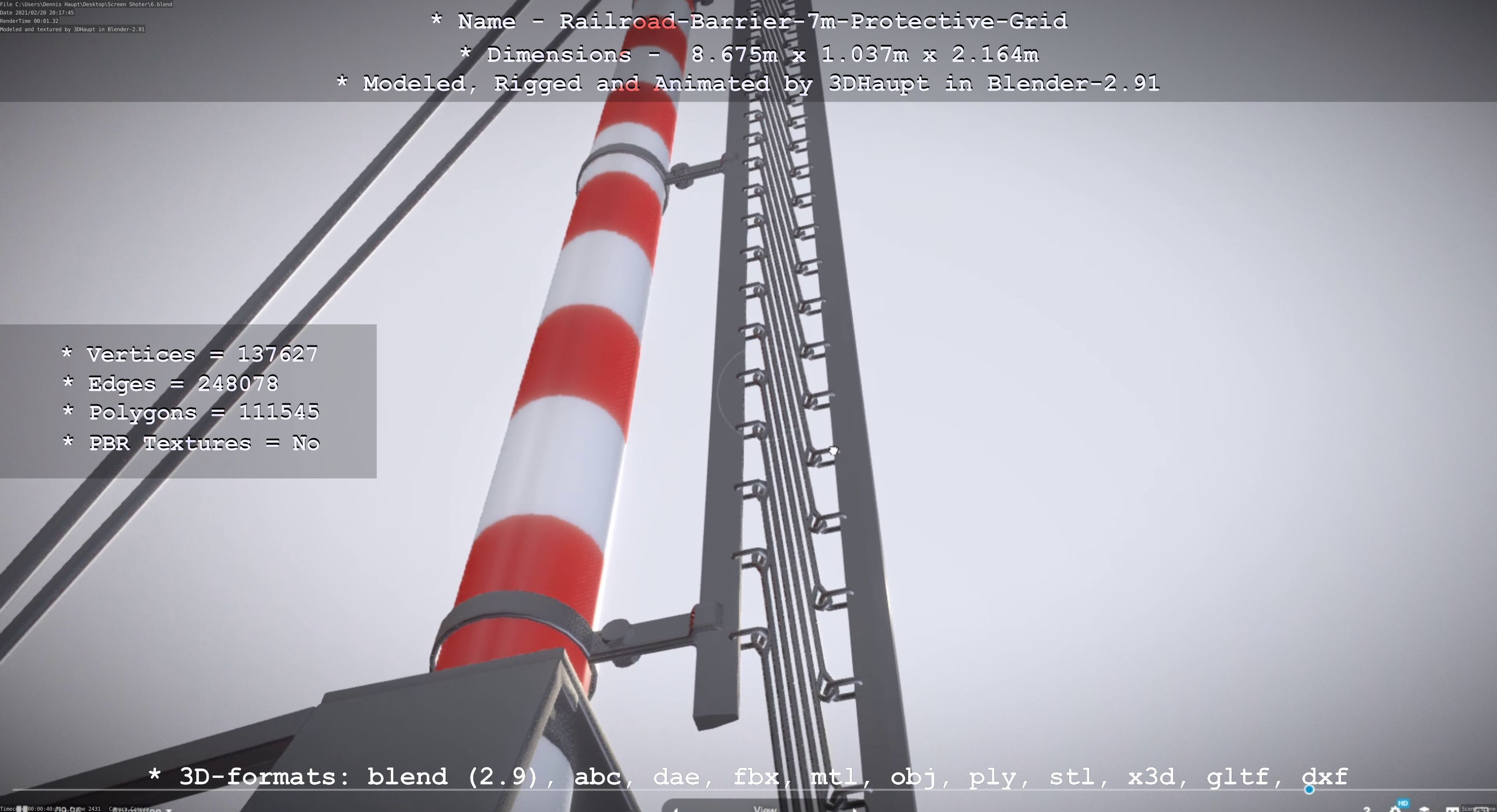 Railroad Barrier 7m Protective Grid High-Poly 3D model_50