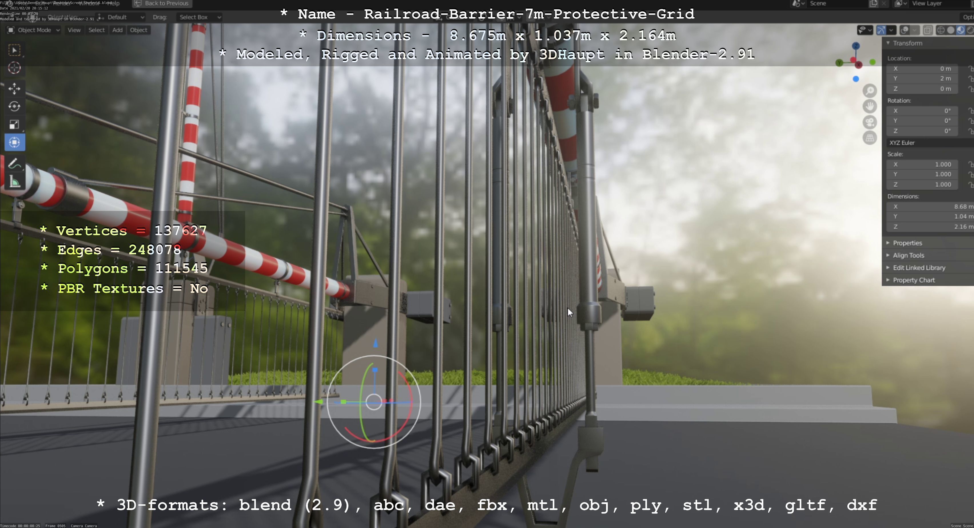 Railroad Barrier 7m Protective Grid High-Poly 3D model_107