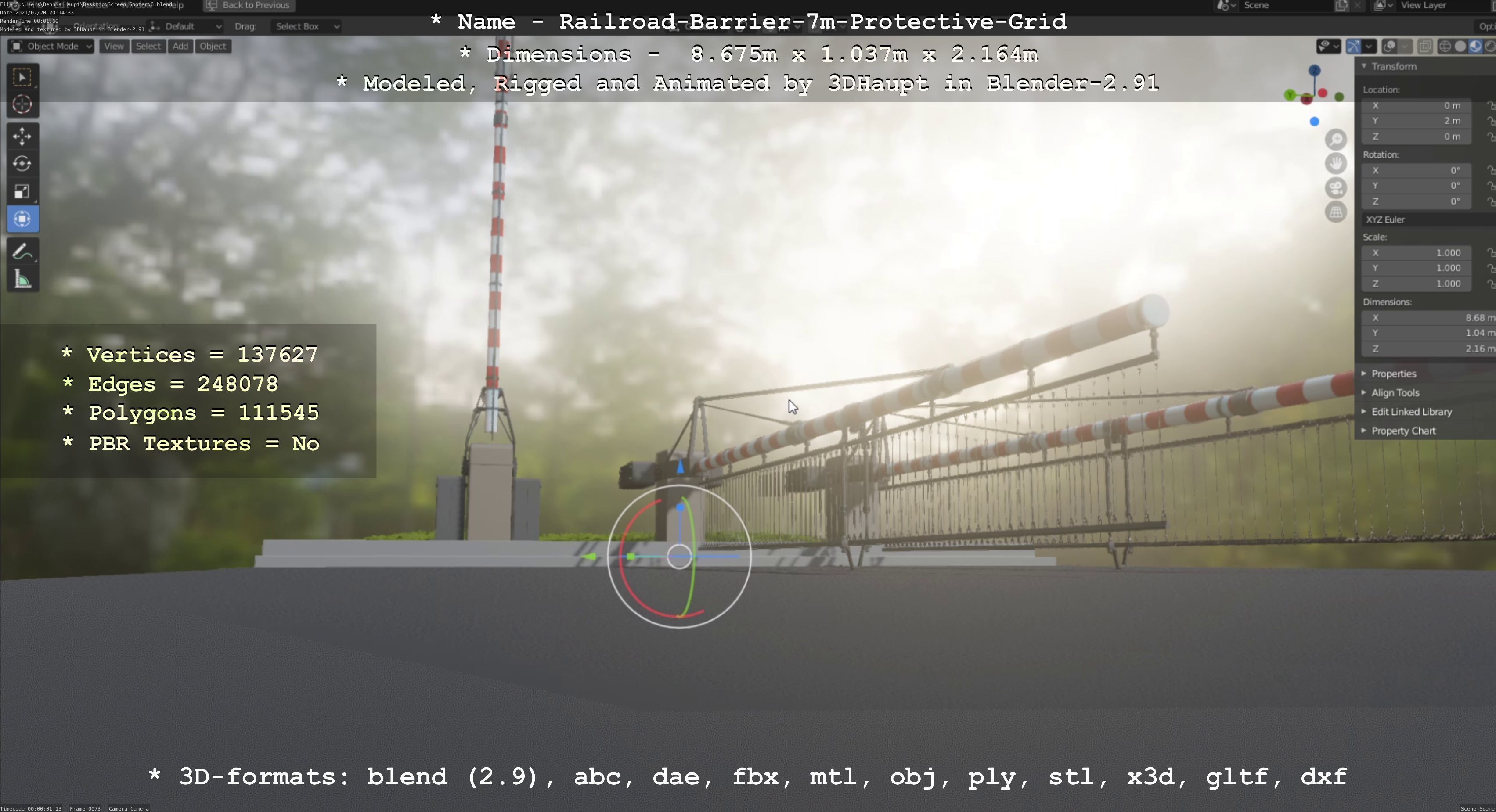 Railroad Barrier 7m Protective Grid High-Poly 3D model_102