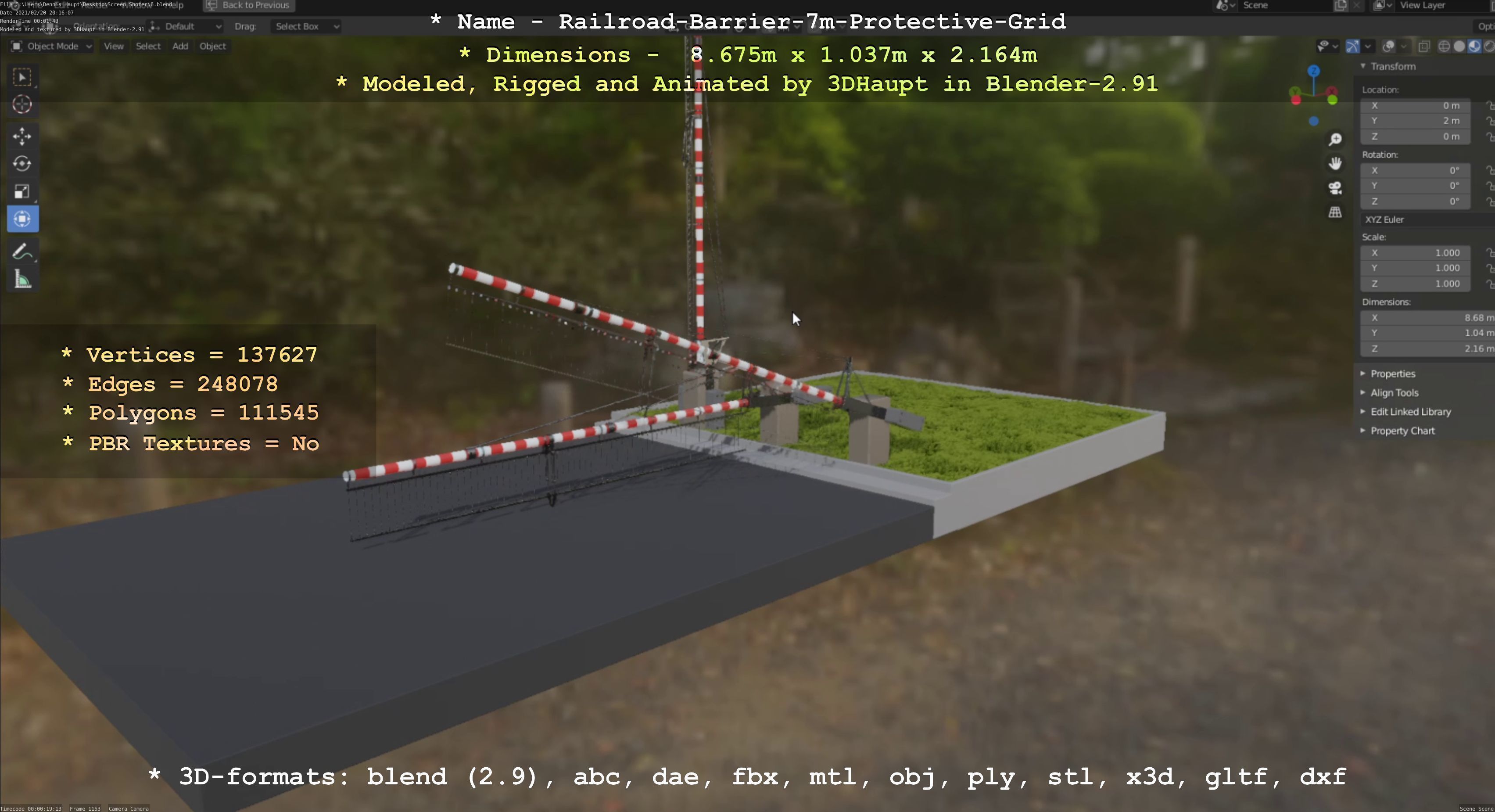 Railroad Barrier 7m Protective Grid High-Poly 3D model_127
