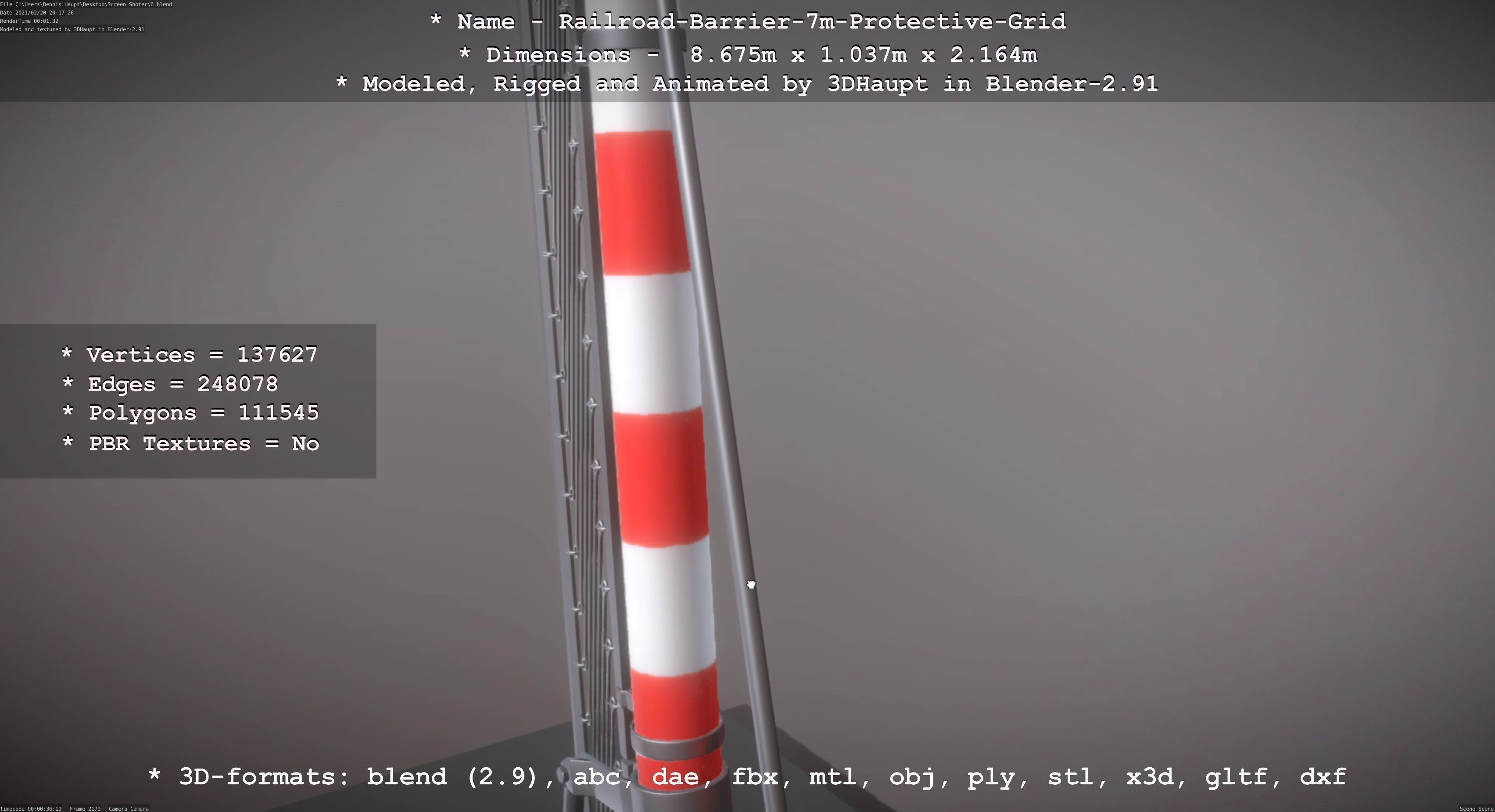 Railroad Barrier 7m Protective Grid High-Poly 3D model_43