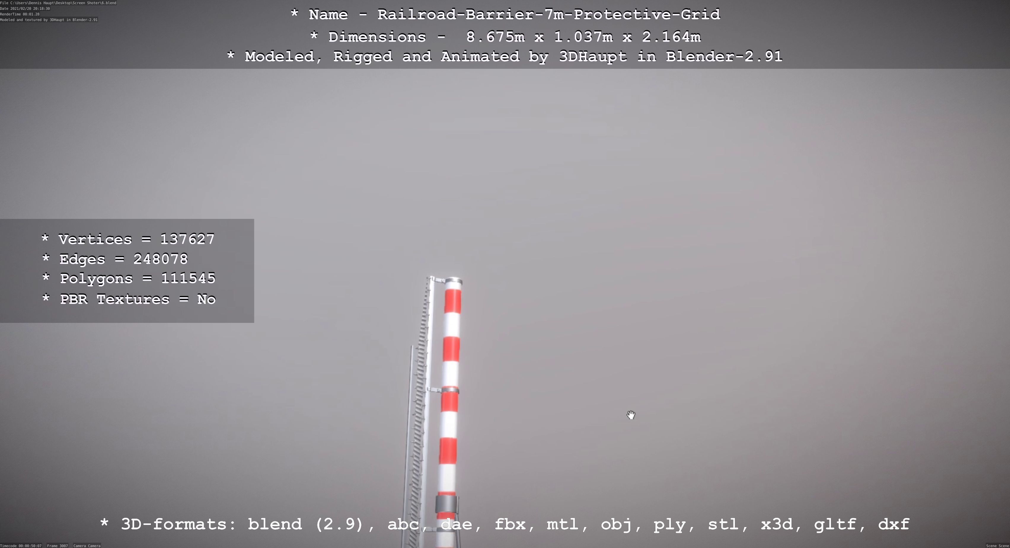 Railroad Barrier 7m Protective Grid High-Poly 3D model_58