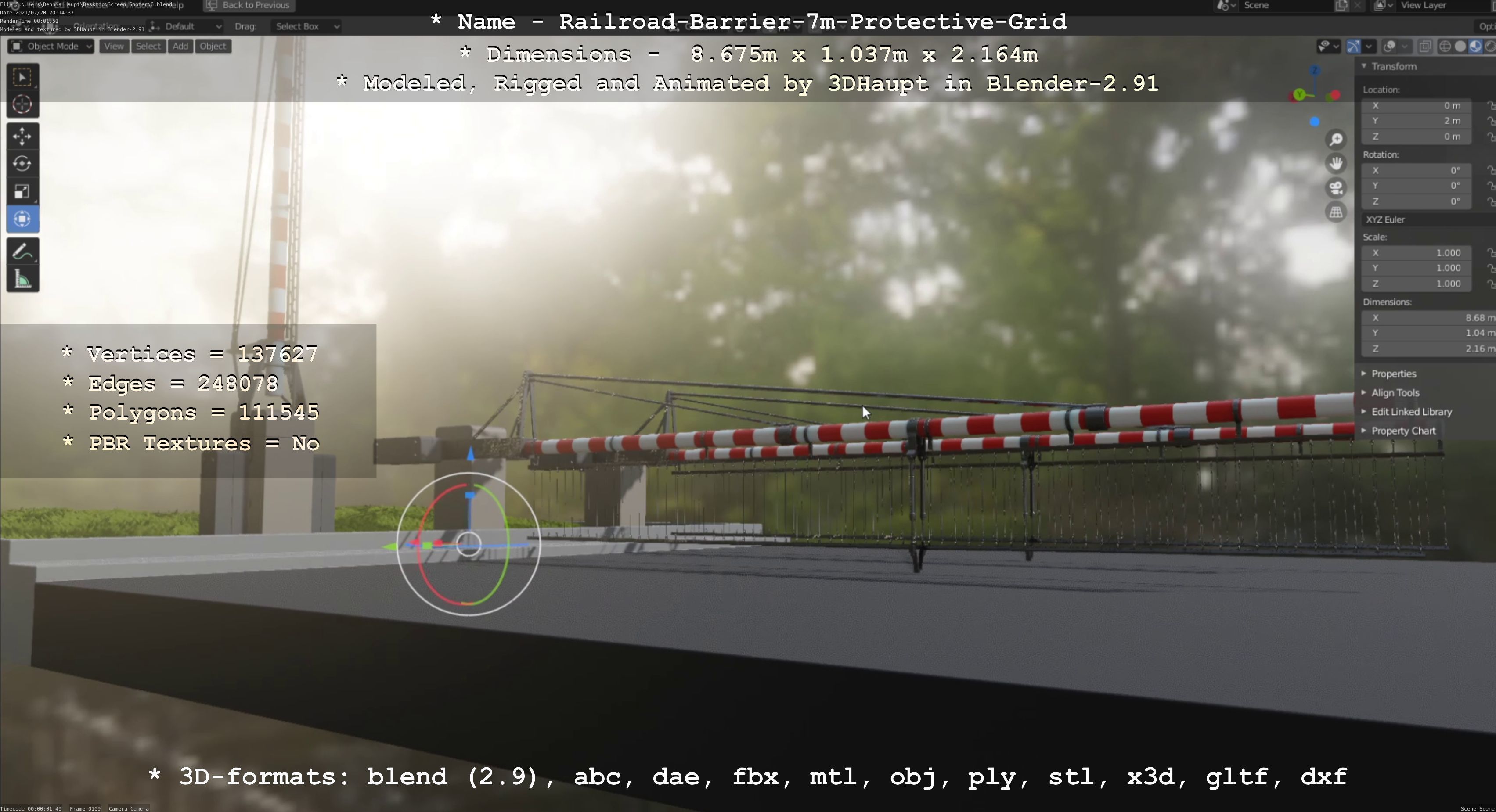 Railroad Barrier 7m Protective Grid High-Poly 3D model_106