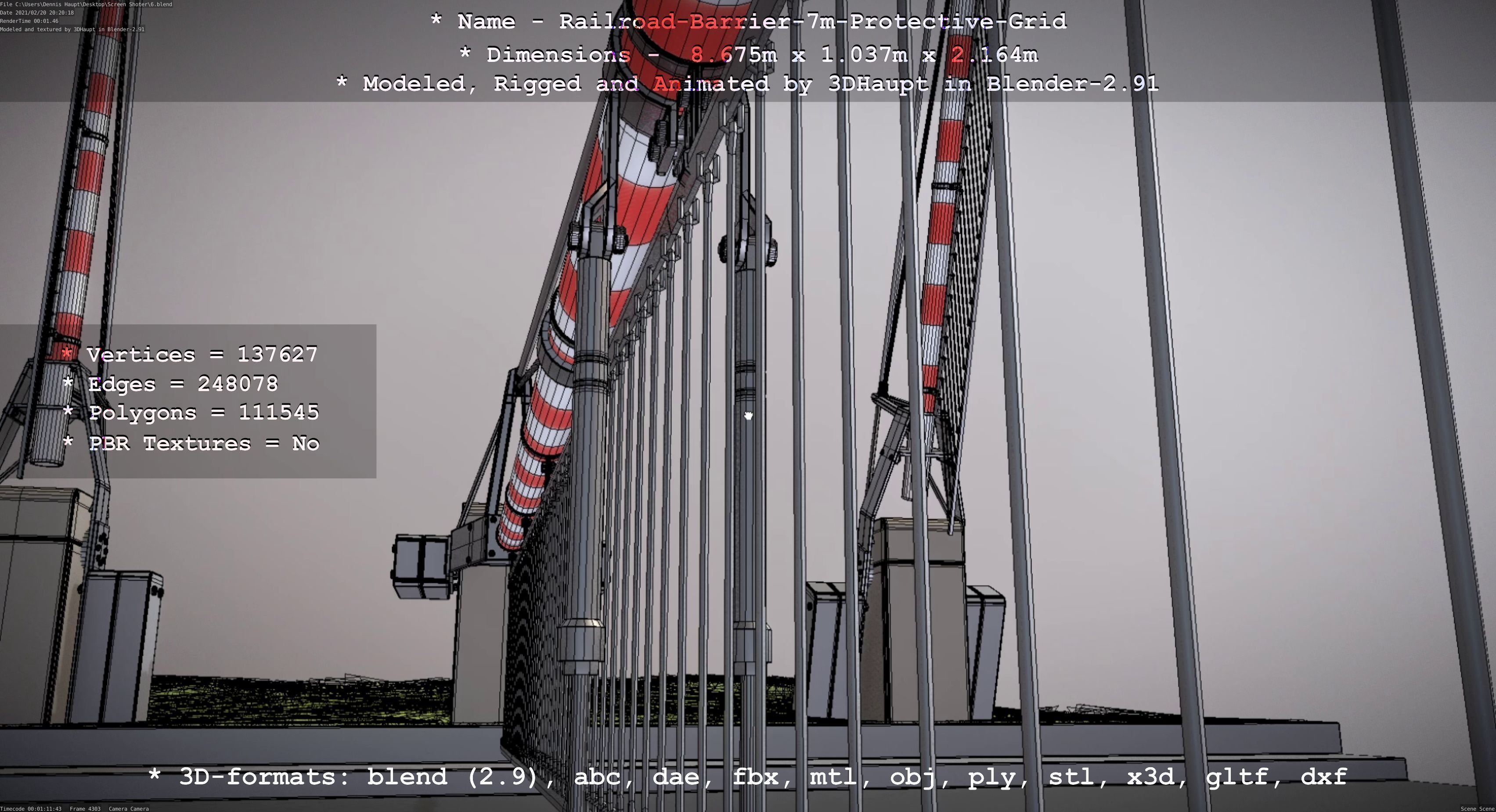 Railroad Barrier 7m Protective Grid High-Poly 3D model_78