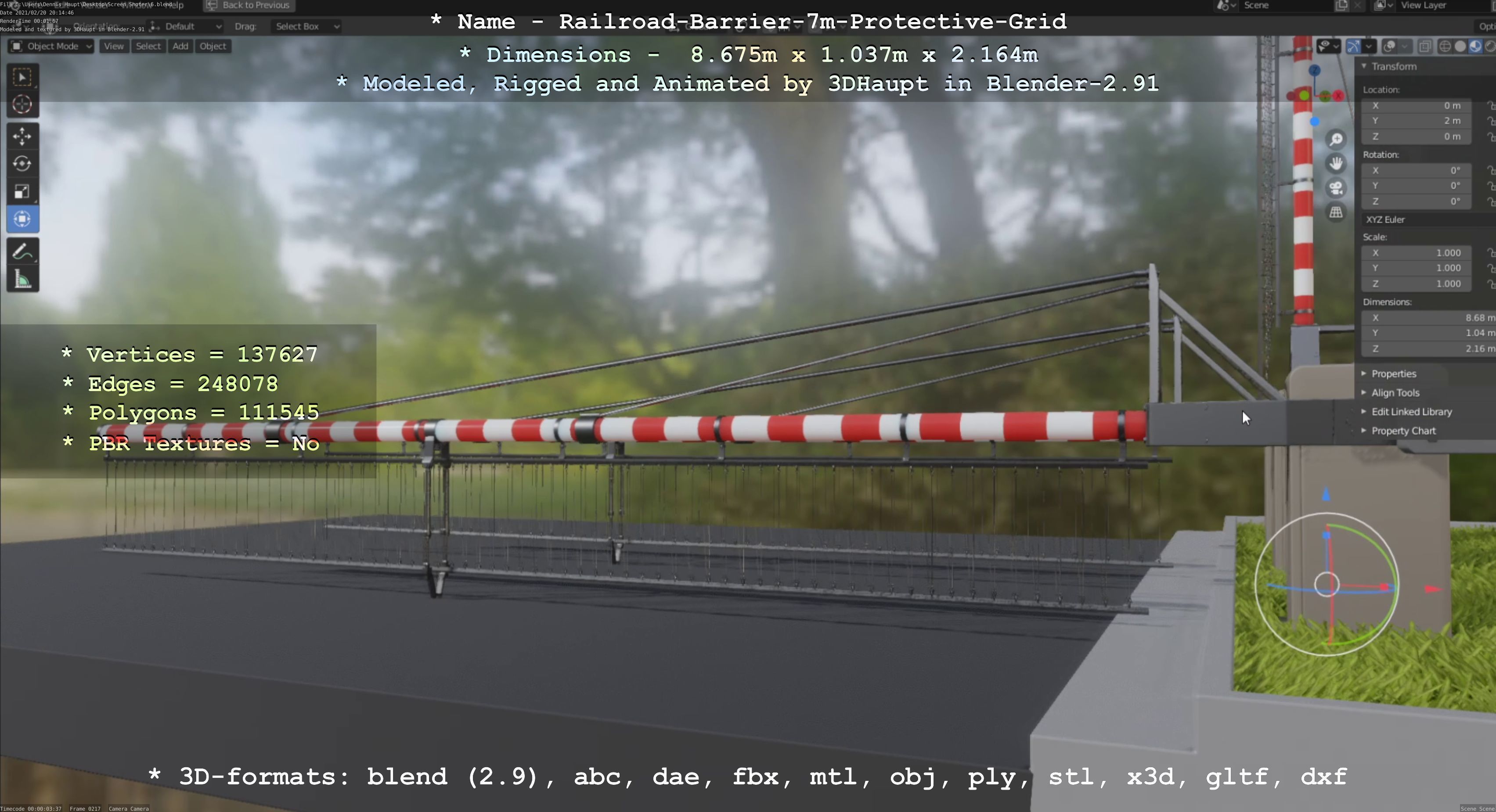 Railroad Barrier 7m Protective Grid High-Poly 3D model_17