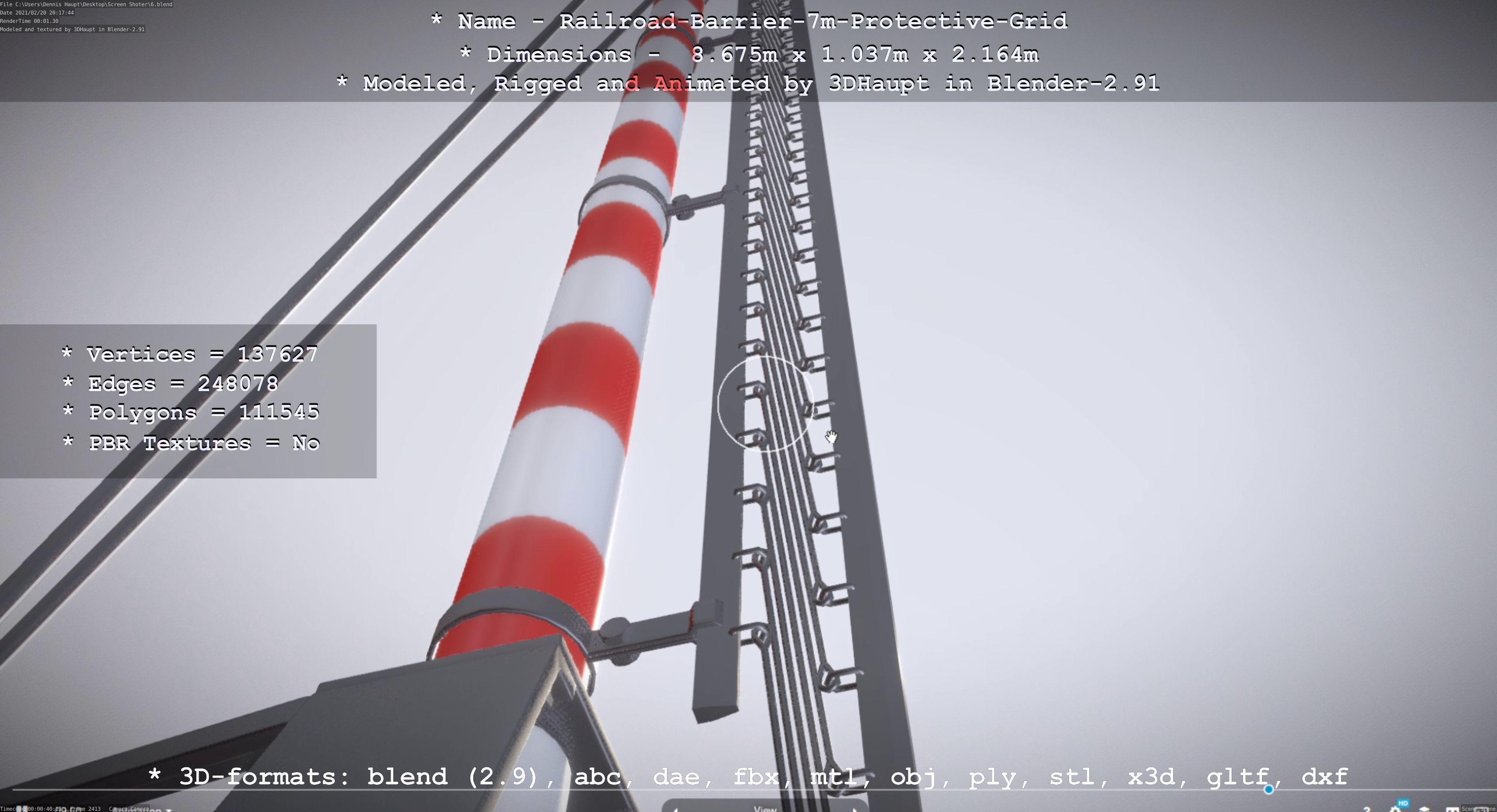 Railroad Barrier 7m Protective Grid High-Poly 3D model_54