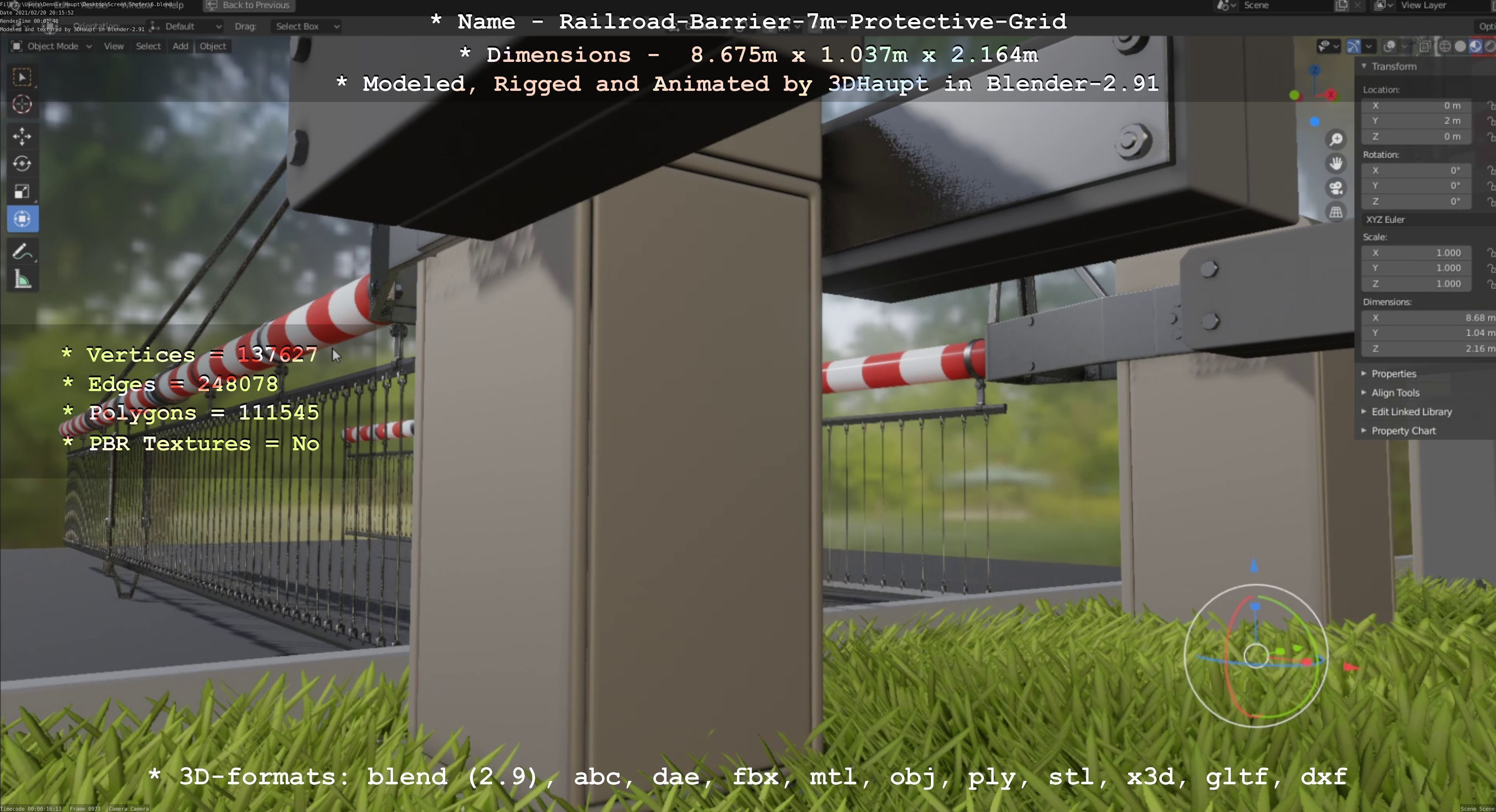 Railroad Barrier 7m Protective Grid High-Poly 3D model_119