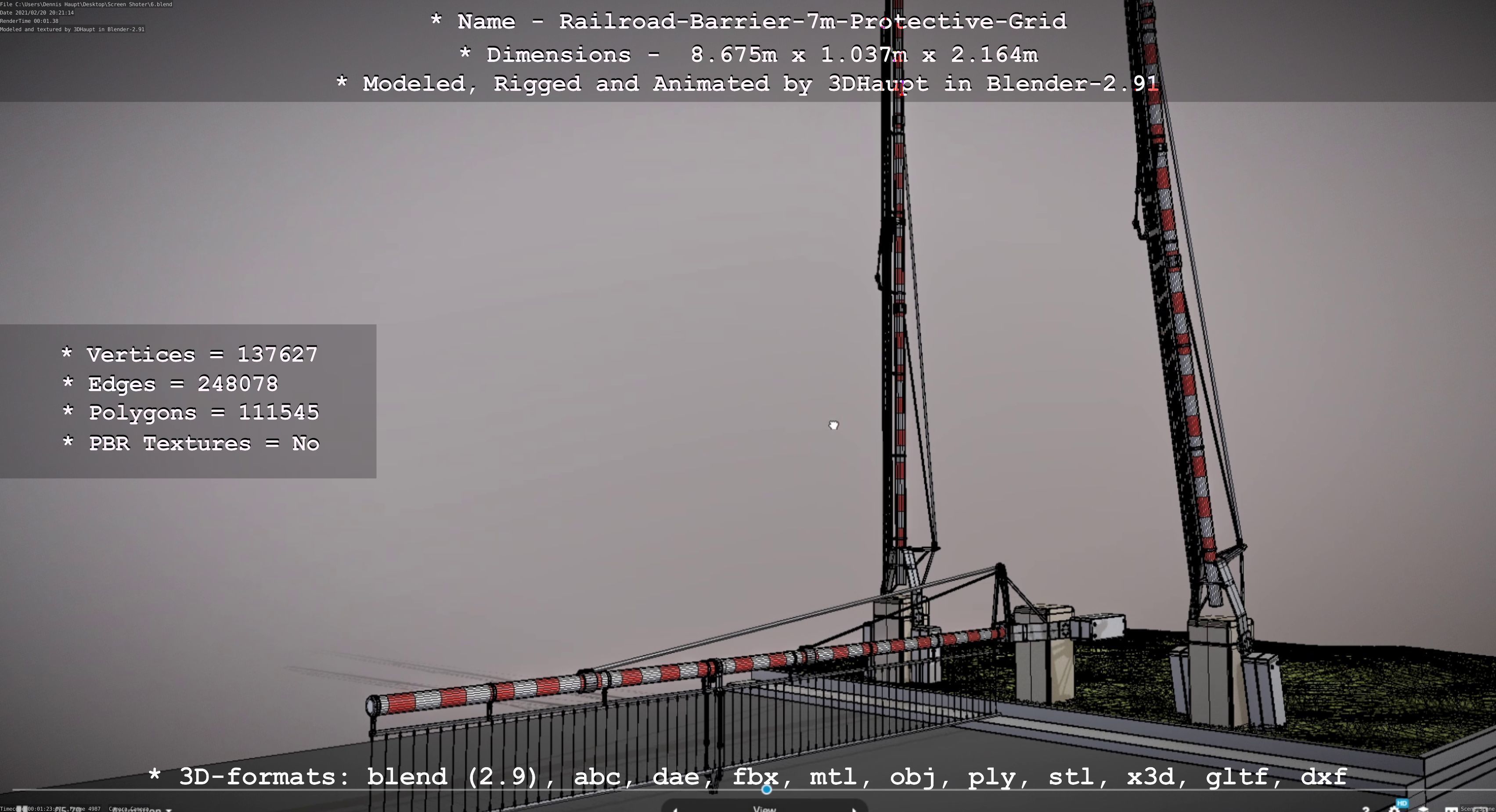 Railroad Barrier 7m Protective Grid High-Poly 3D model_96