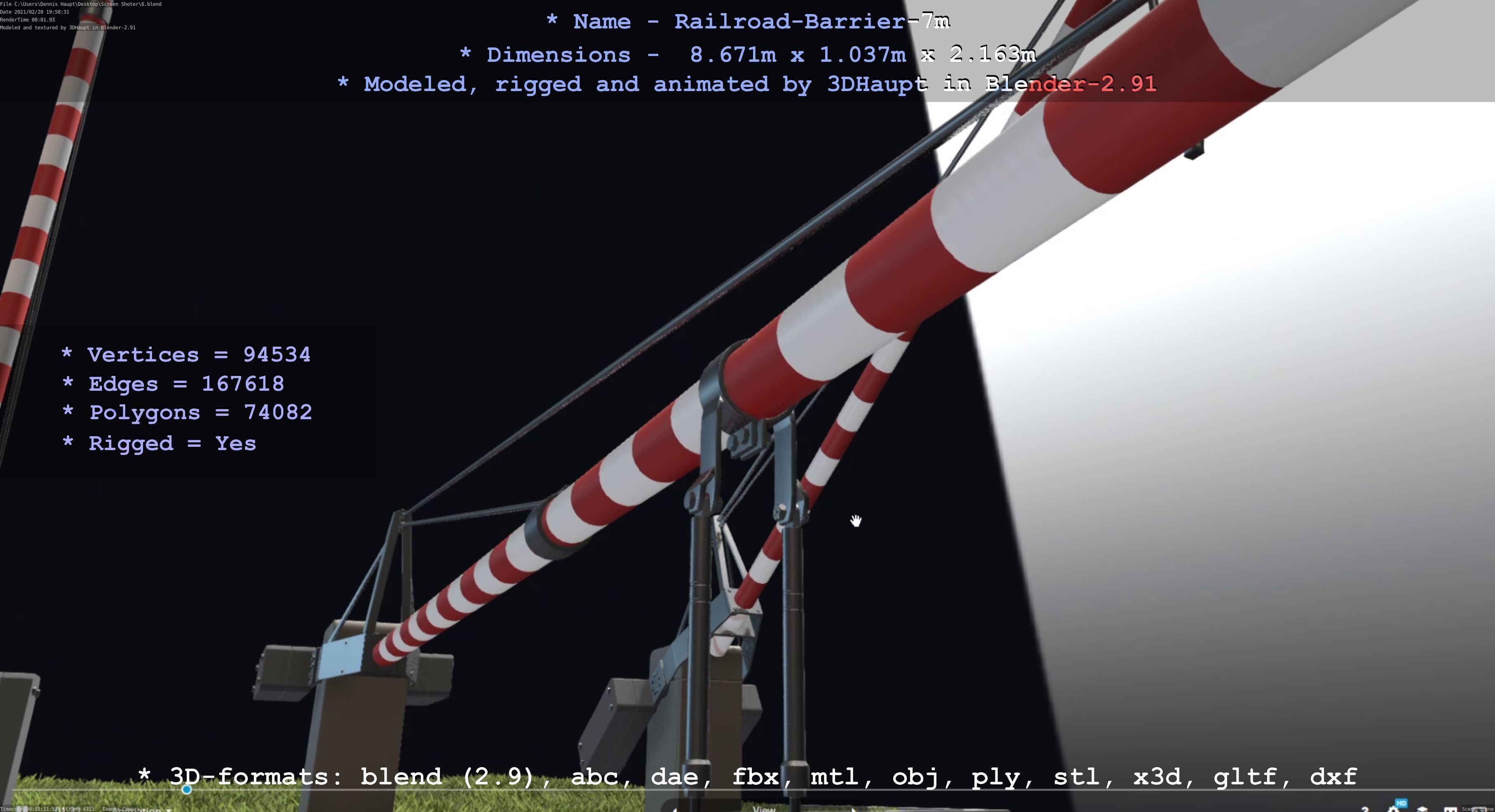 Railroad Barrier 7m High-Poly 3D model_98