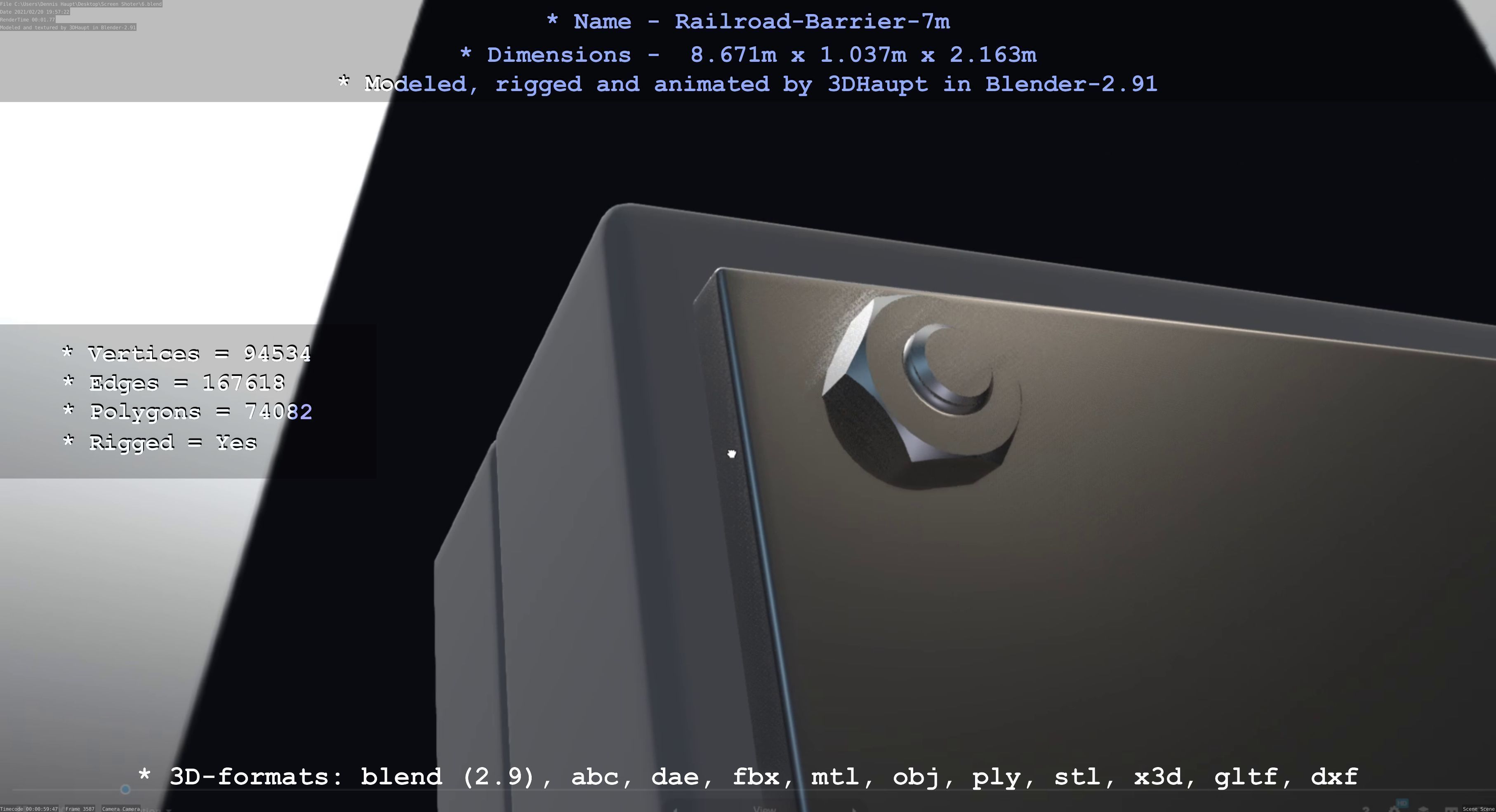 Railroad Barrier 7m High-Poly 3D model_84