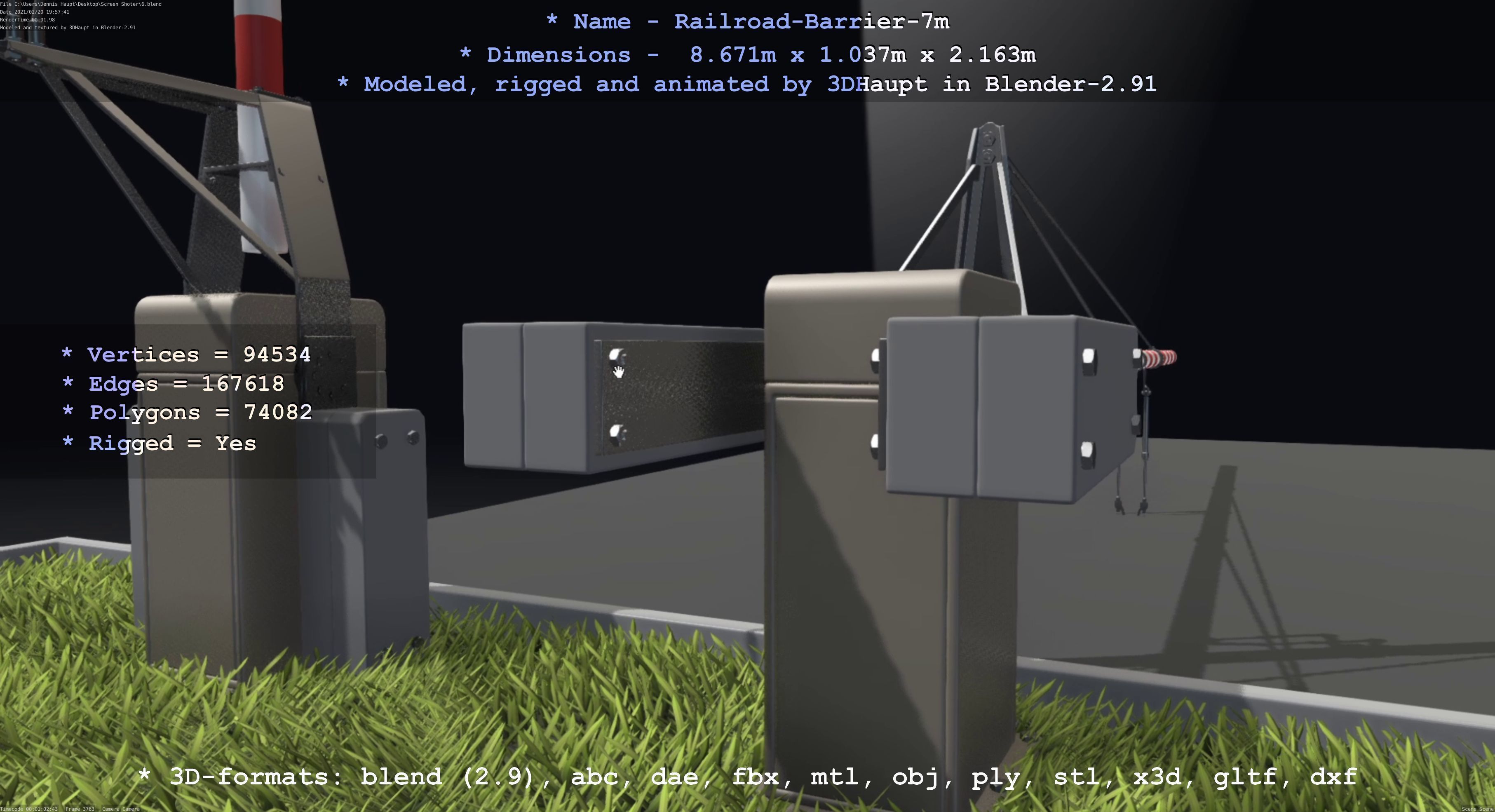Railroad Barrier 7m High-Poly 3D model_91