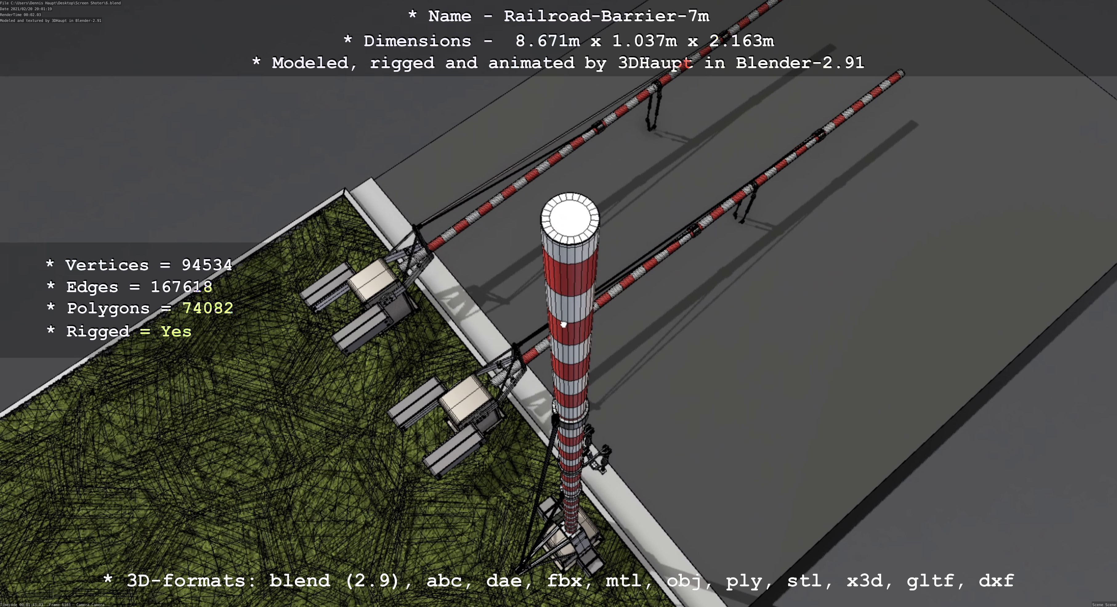 Railroad Barrier 7m High-Poly 3D model_25