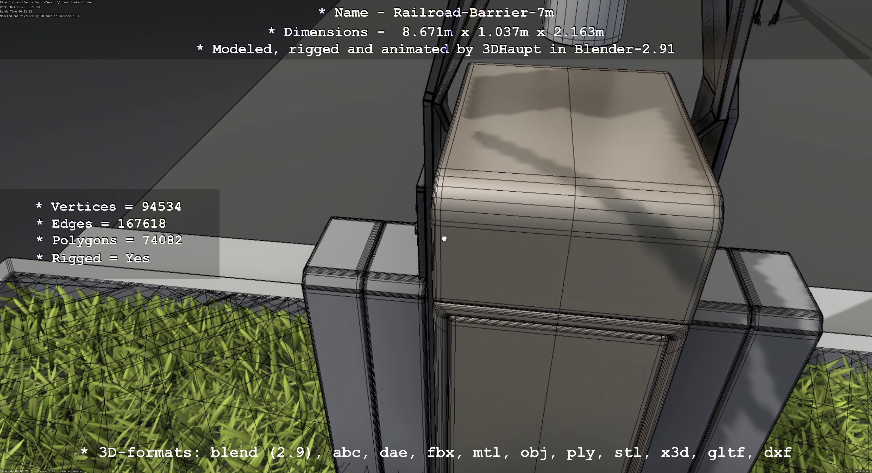 Railroad Barrier 7m High-Poly 3D model_100