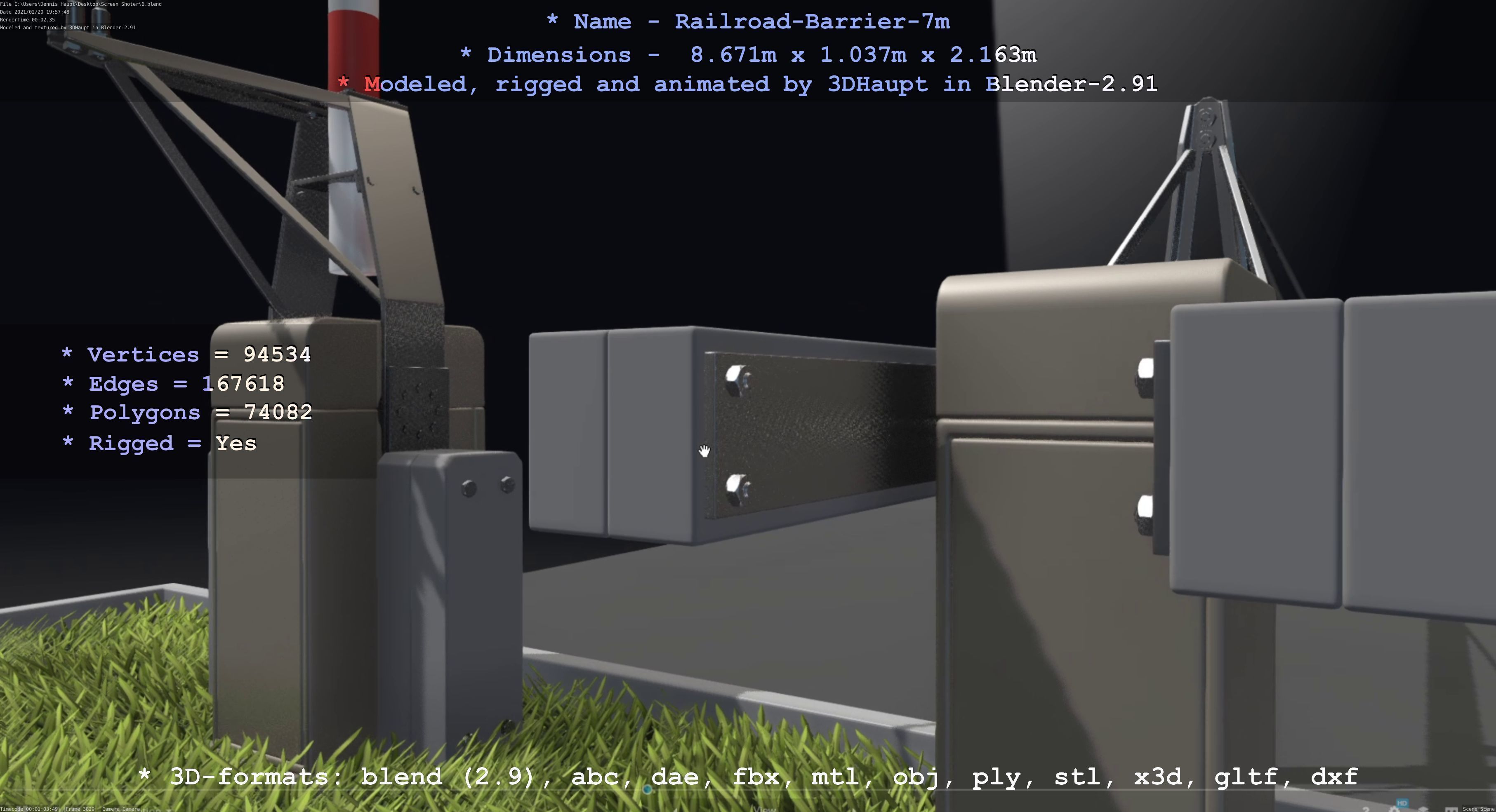 Railroad Barrier 7m High-Poly 3D model_93