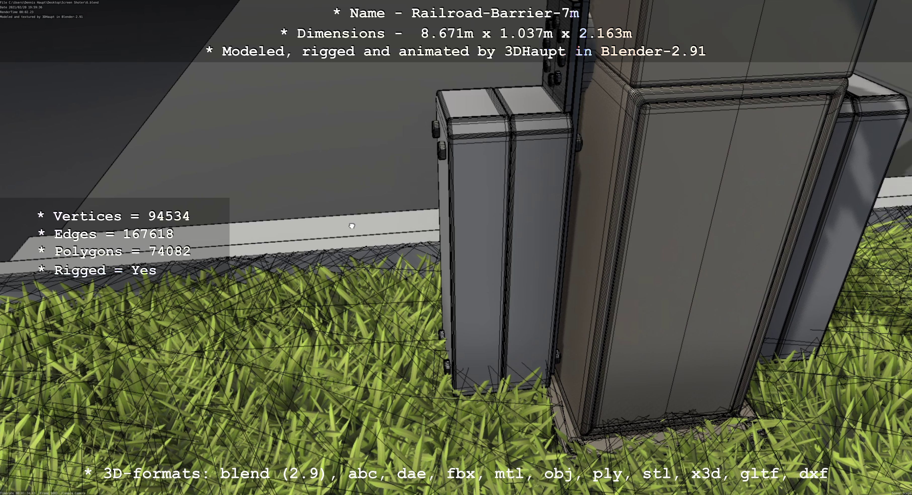 Railroad Barrier 7m High-Poly 3D model_10