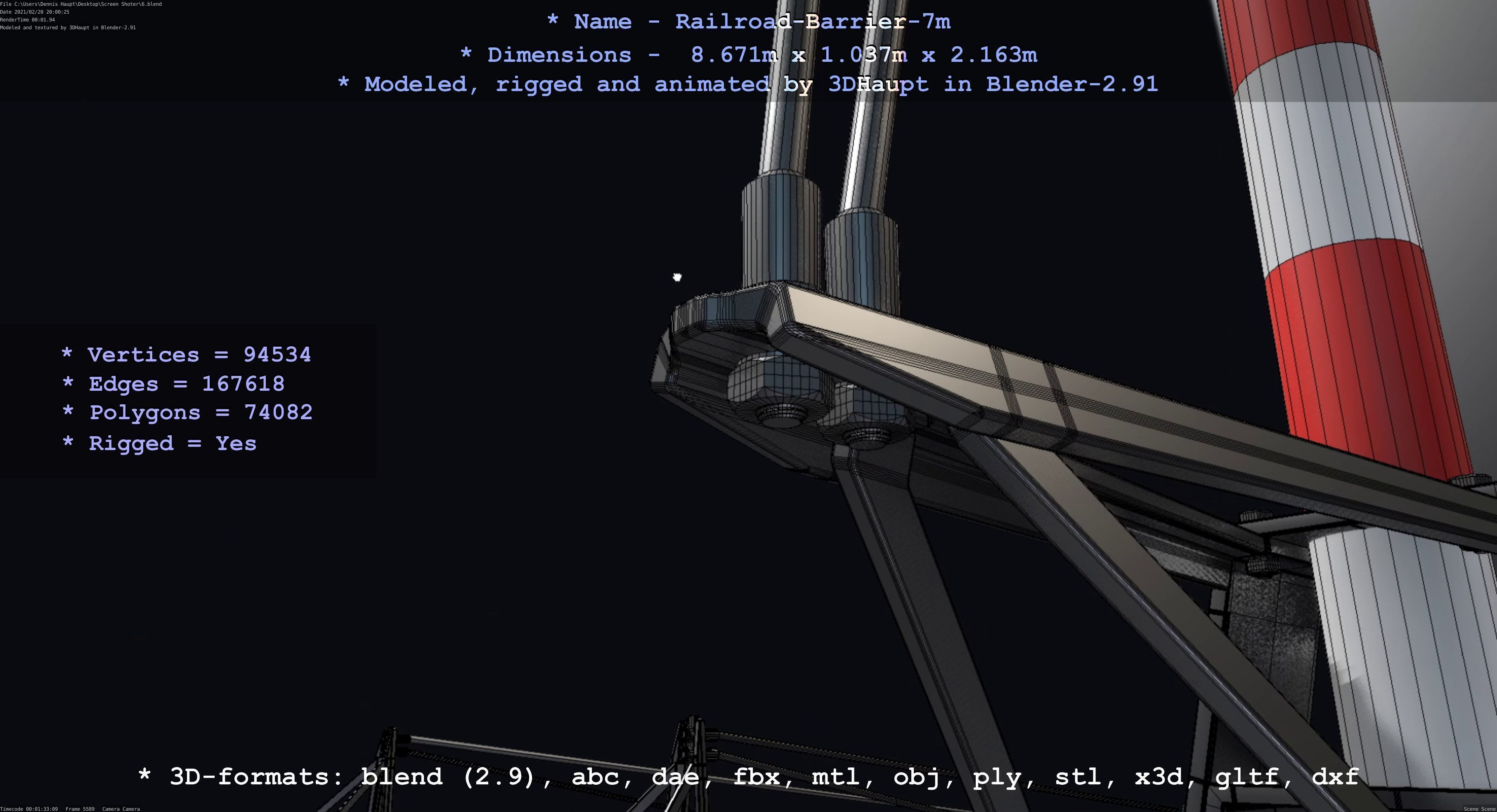 Railroad Barrier 7m High-Poly 3D model_114