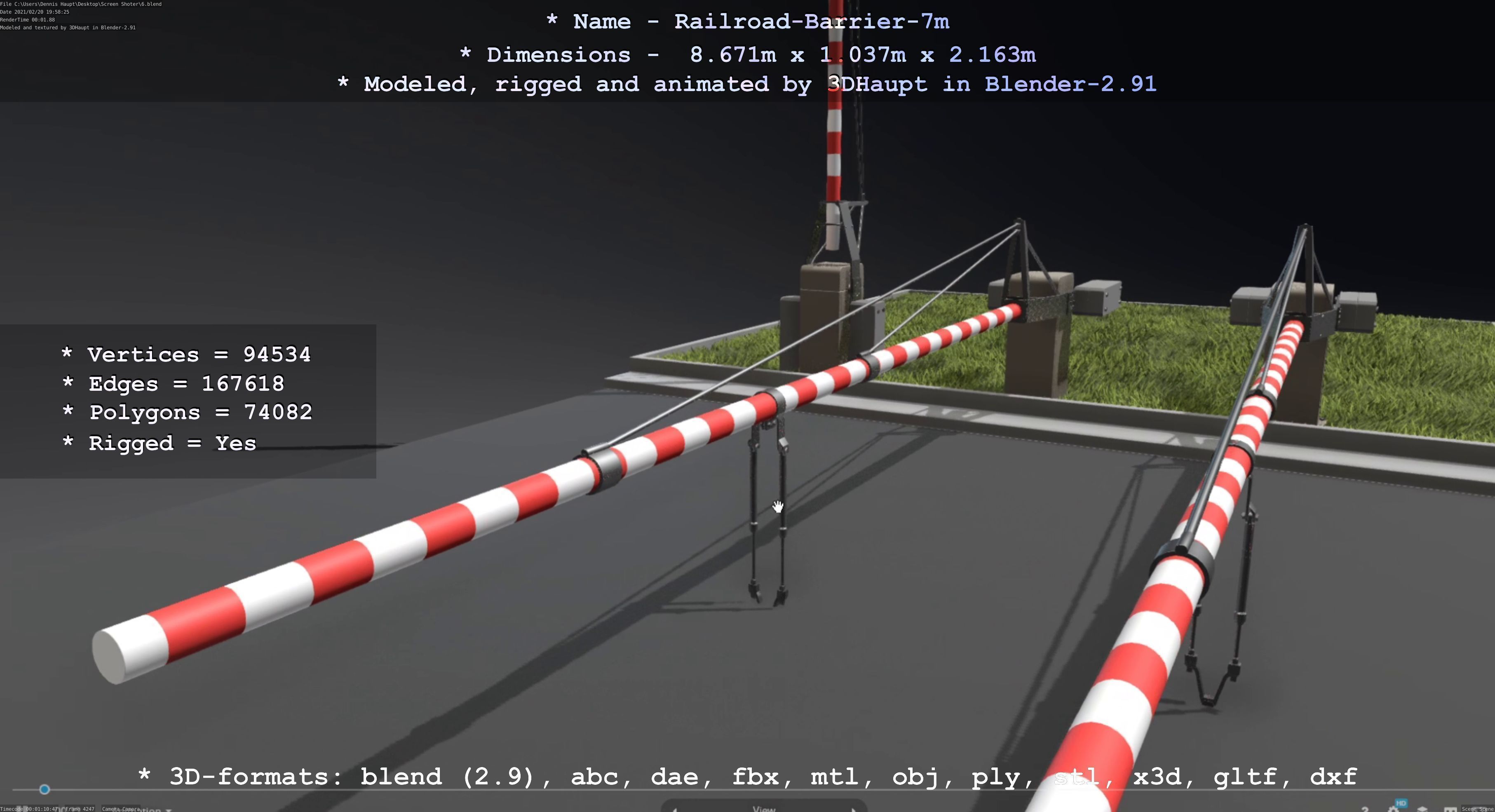 Railroad Barrier 7m High-Poly 3D model_96