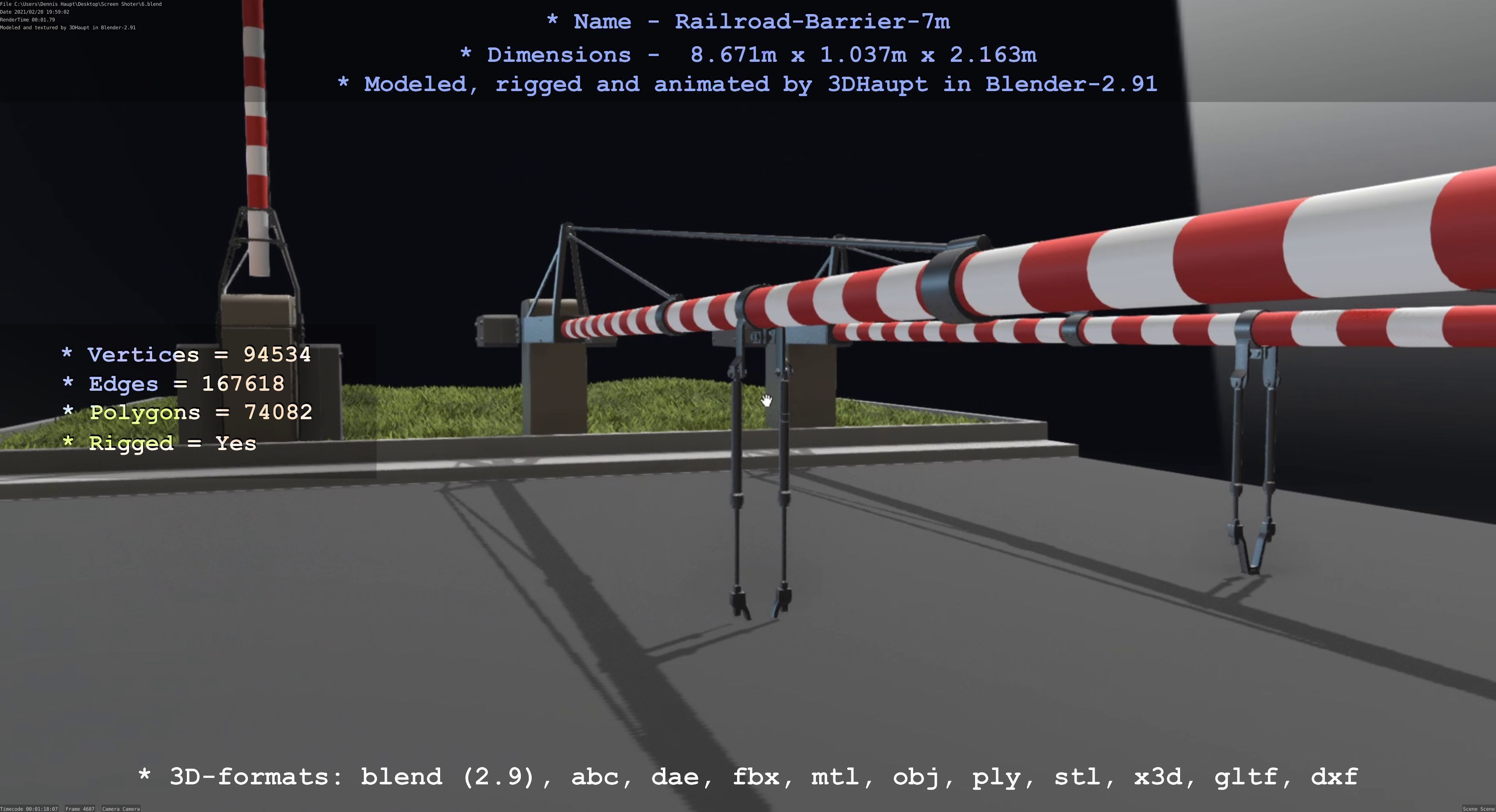 Railroad Barrier 7m High-Poly 3D model_7