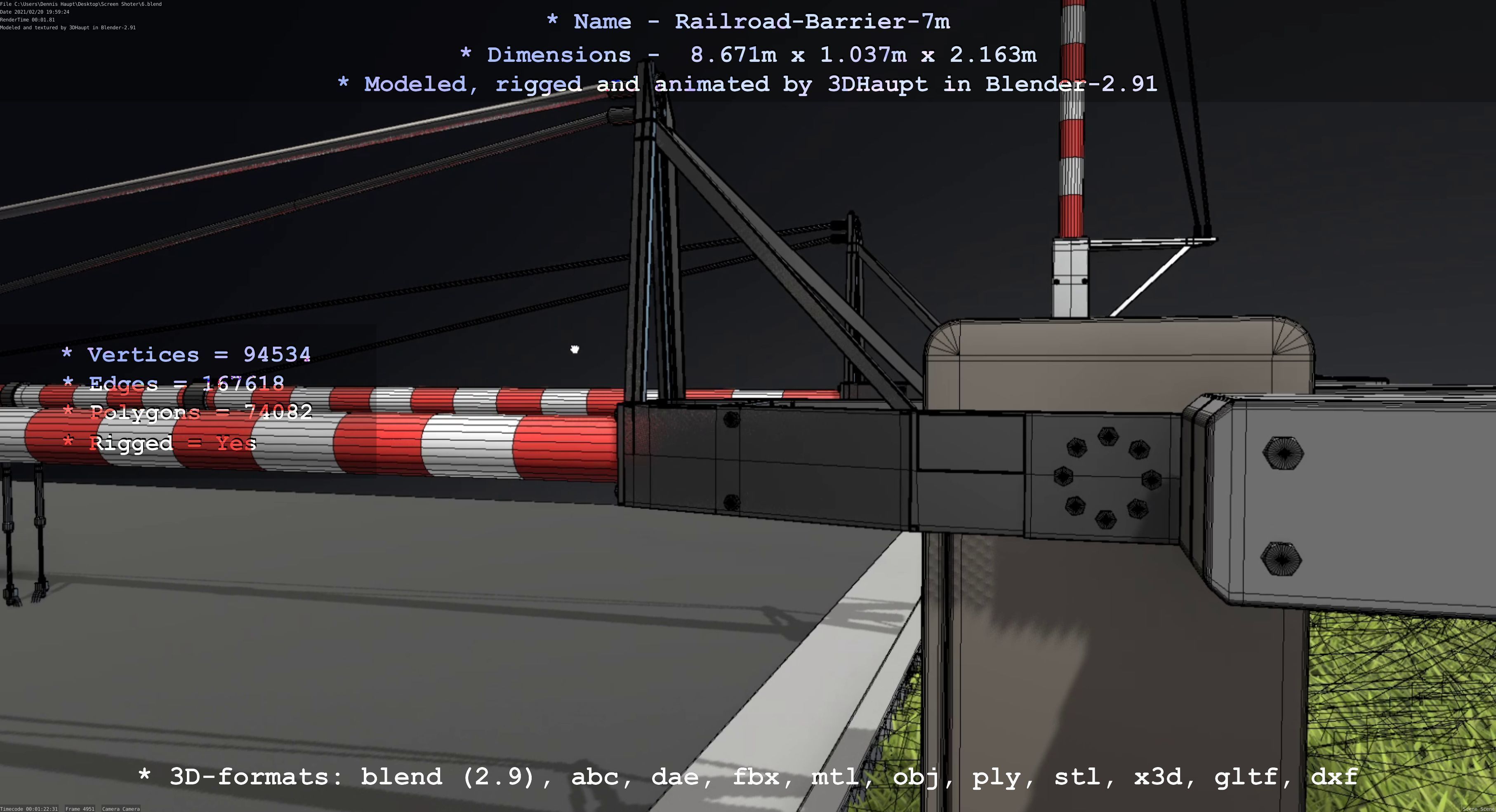 Railroad Barrier 7m High-Poly 3D model_113