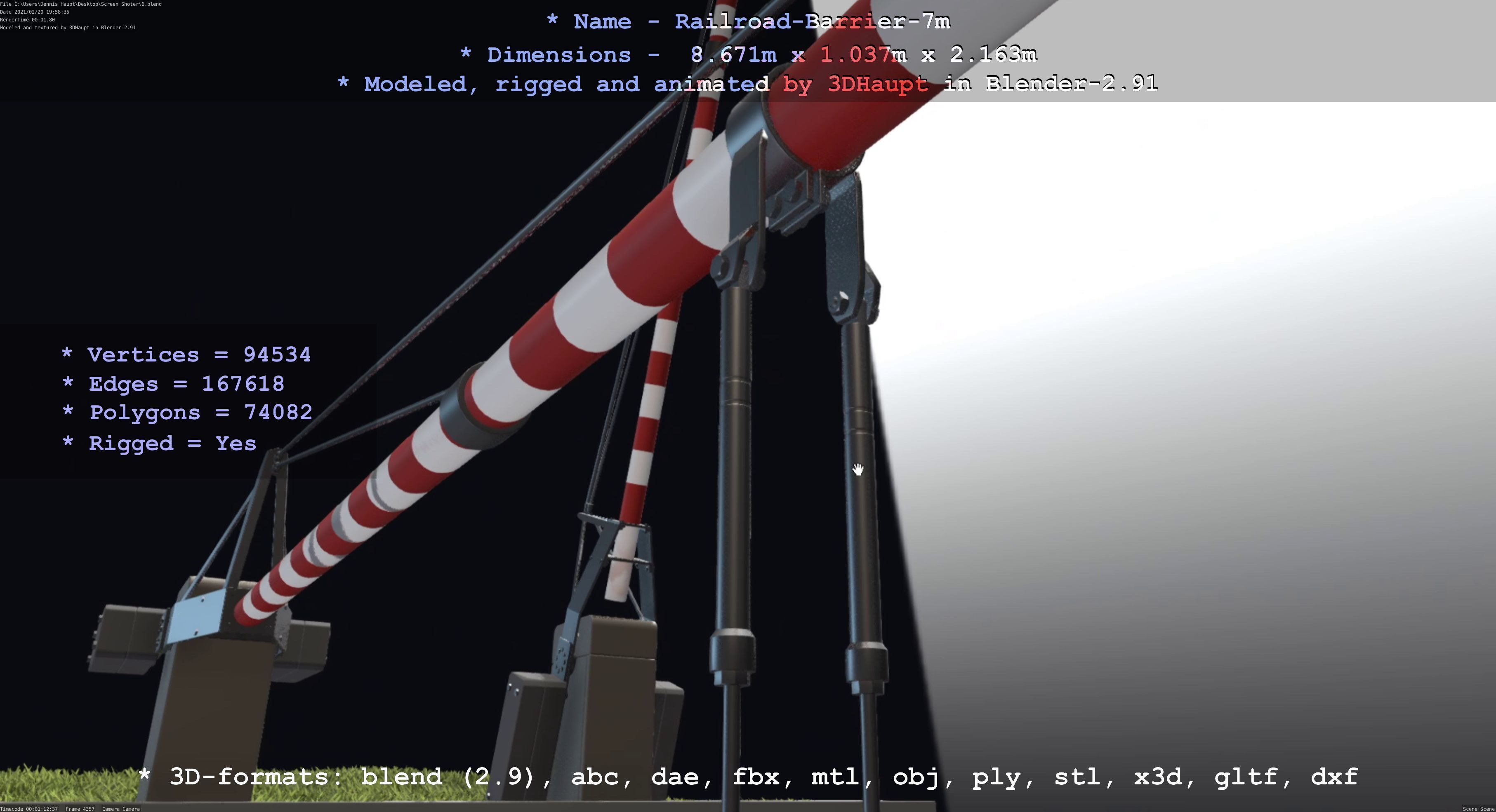 Railroad Barrier 7m High-Poly 3D model_4