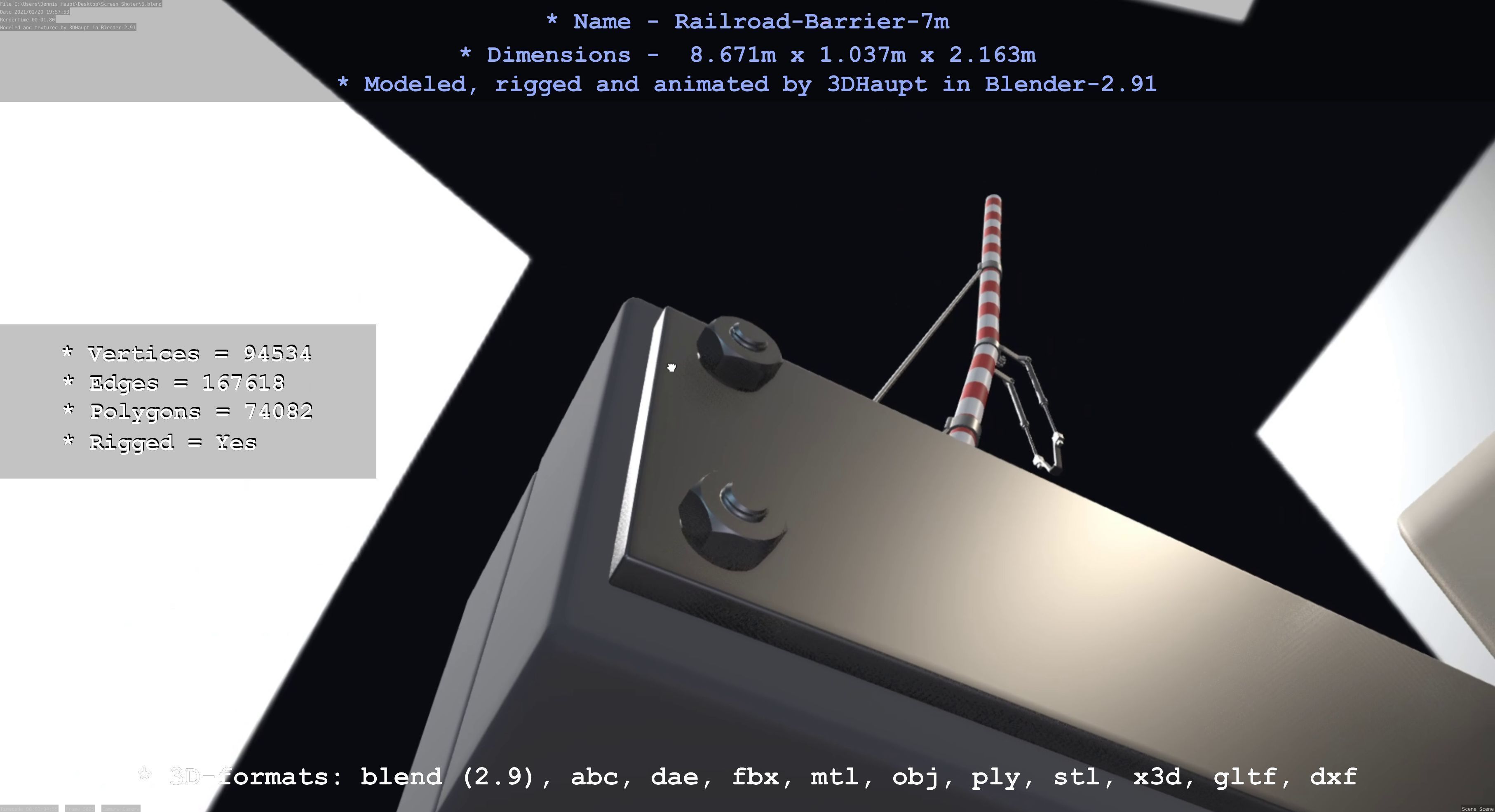 Railroad Barrier 7m High-Poly 3D model_95