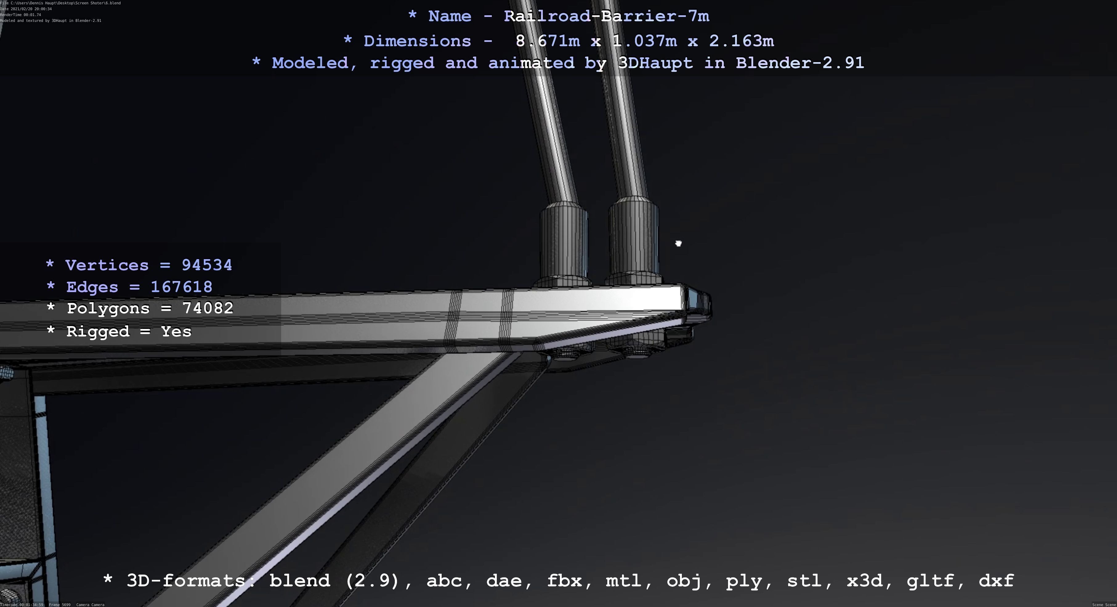 Railroad Barrier 7m High-Poly 3D model_48