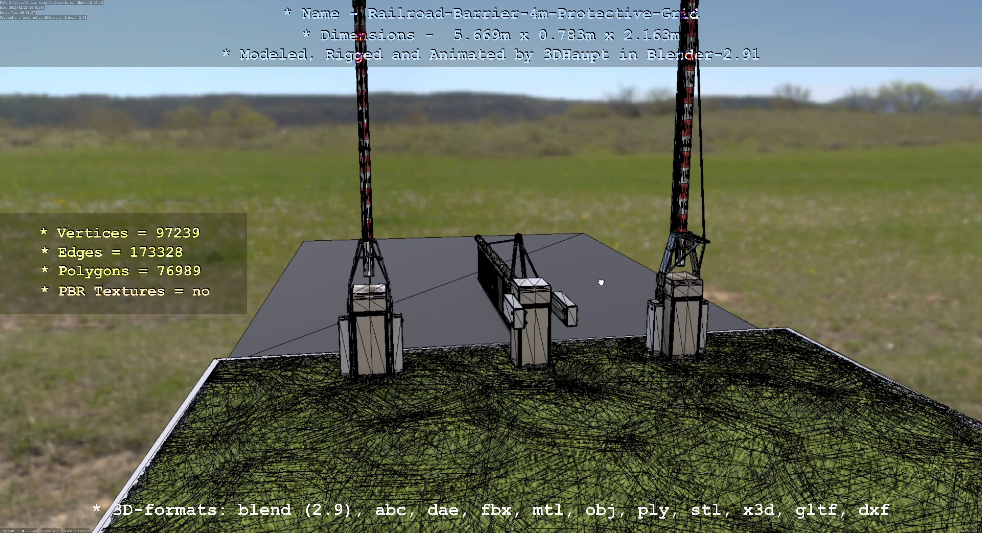 Railroad Barrier 4m High-Poly Protective Grid 3D model_72