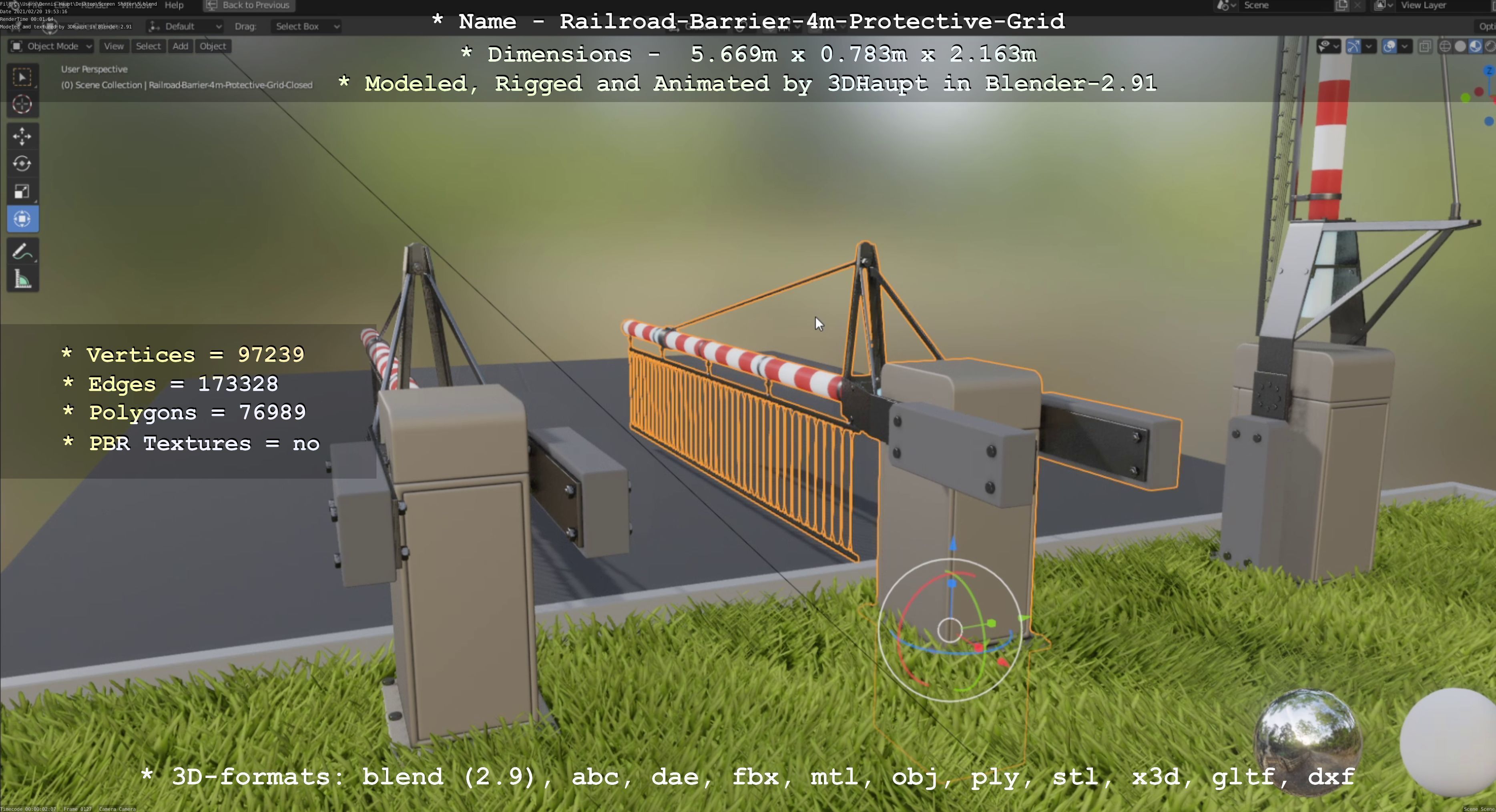 Railroad Barrier 4m High-Poly Protective Grid 3D model_77