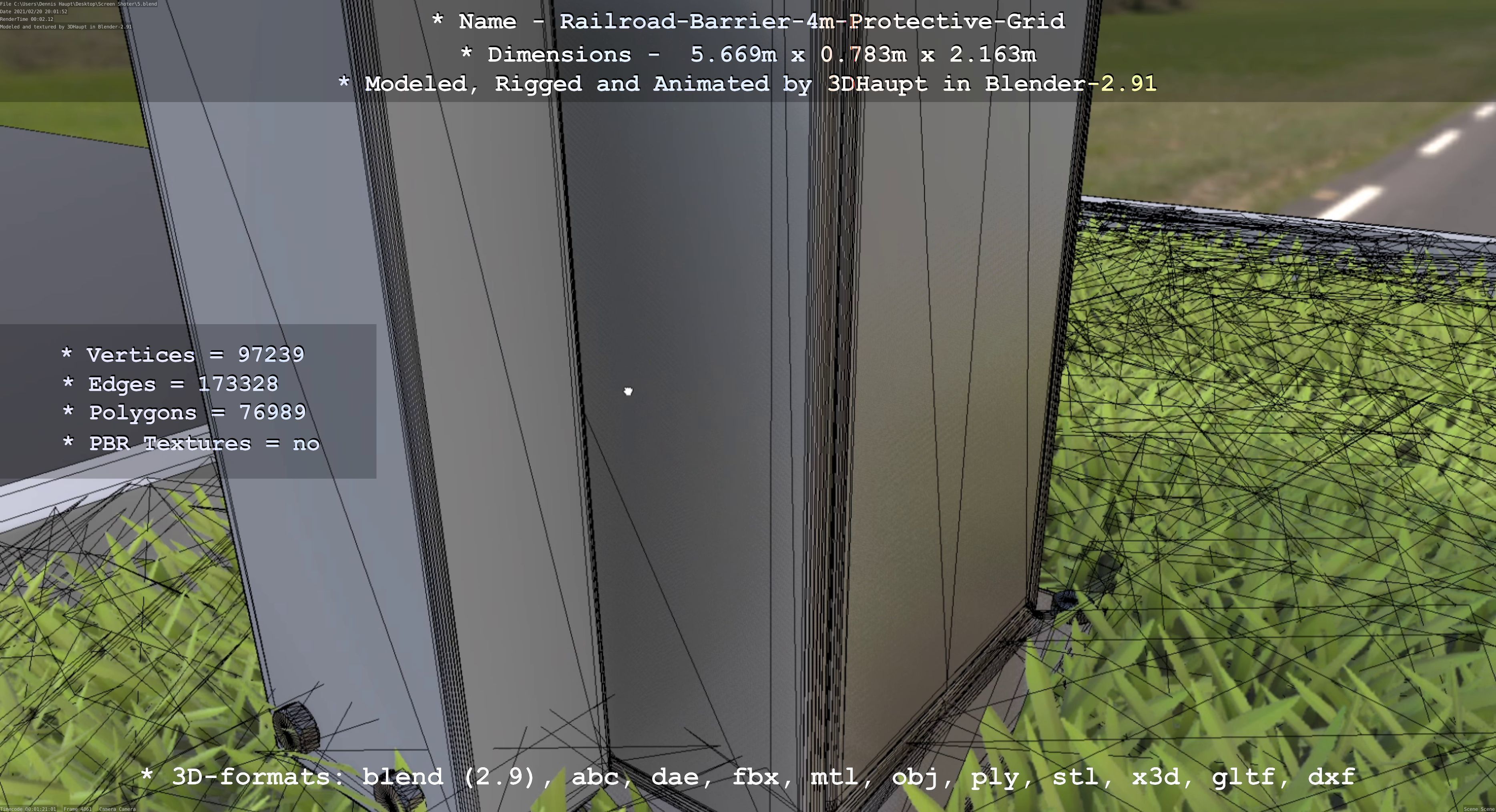 Railroad Barrier 4m High-Poly Protective Grid 3D model_66