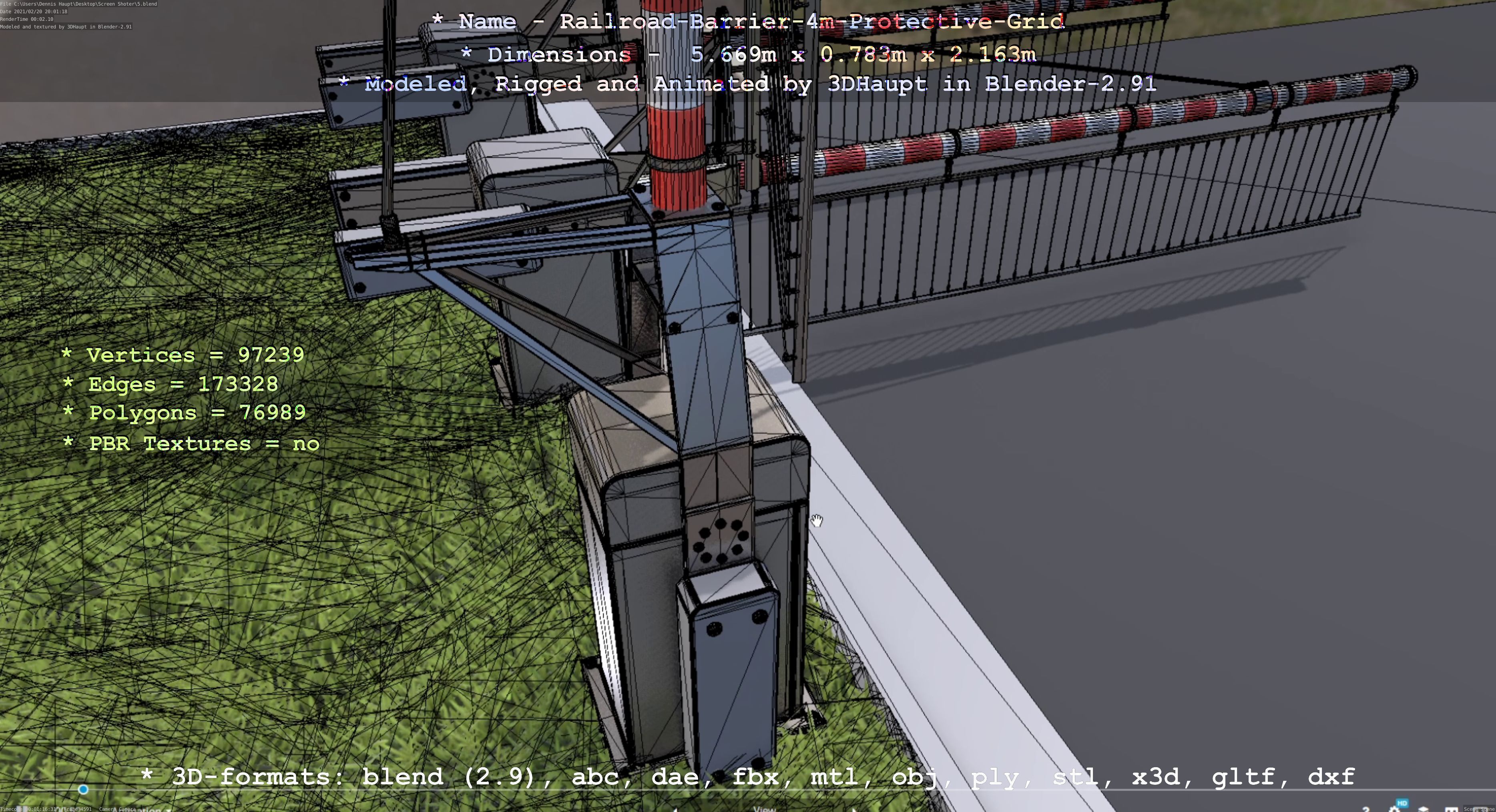 Railroad Barrier 4m High-Poly Protective Grid 3D model_26
