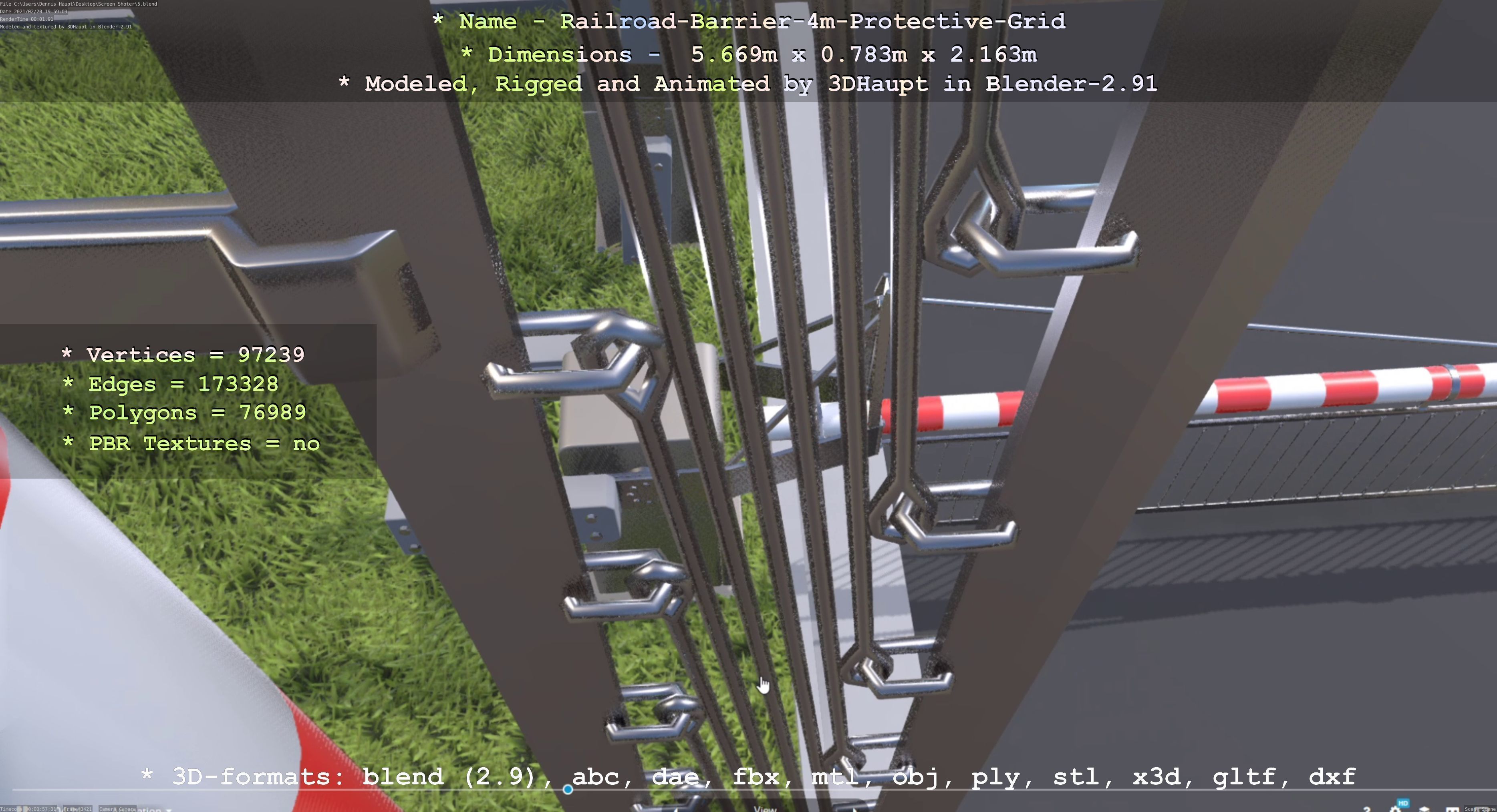 Railroad Barrier 4m High-Poly Protective Grid 3D model_39