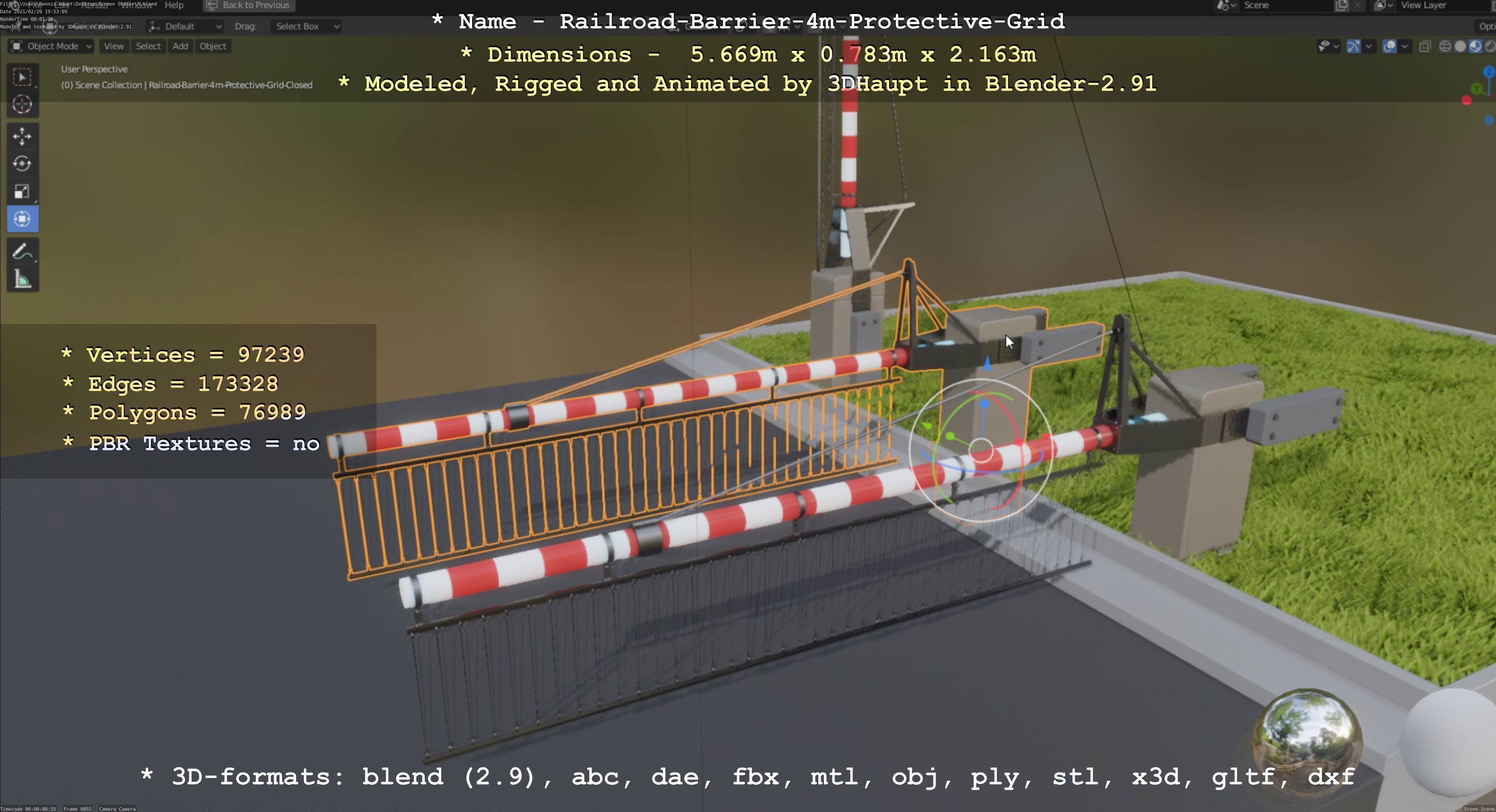 Railroad Barrier 4m High-Poly Protective Grid 3D model_75