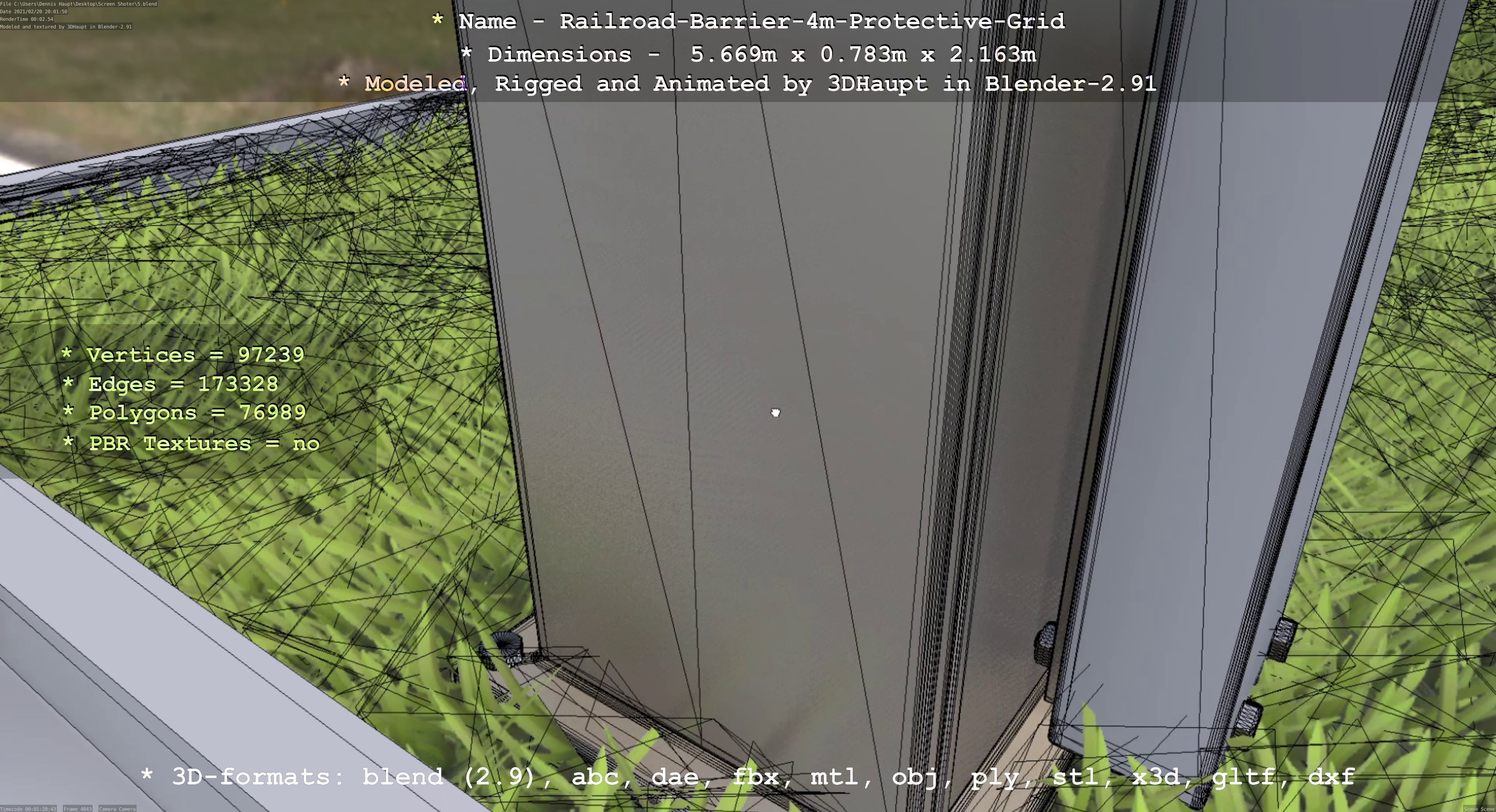 Railroad Barrier 4m High-Poly Protective Grid 3D model_65