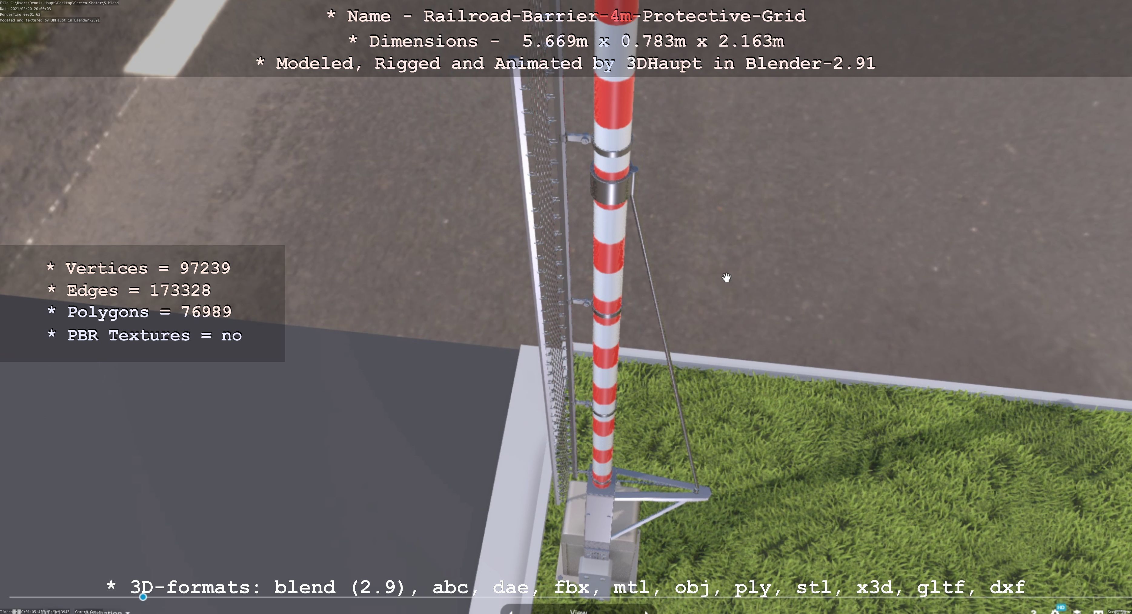 Railroad Barrier 4m High-Poly Protective Grid 3D model_37