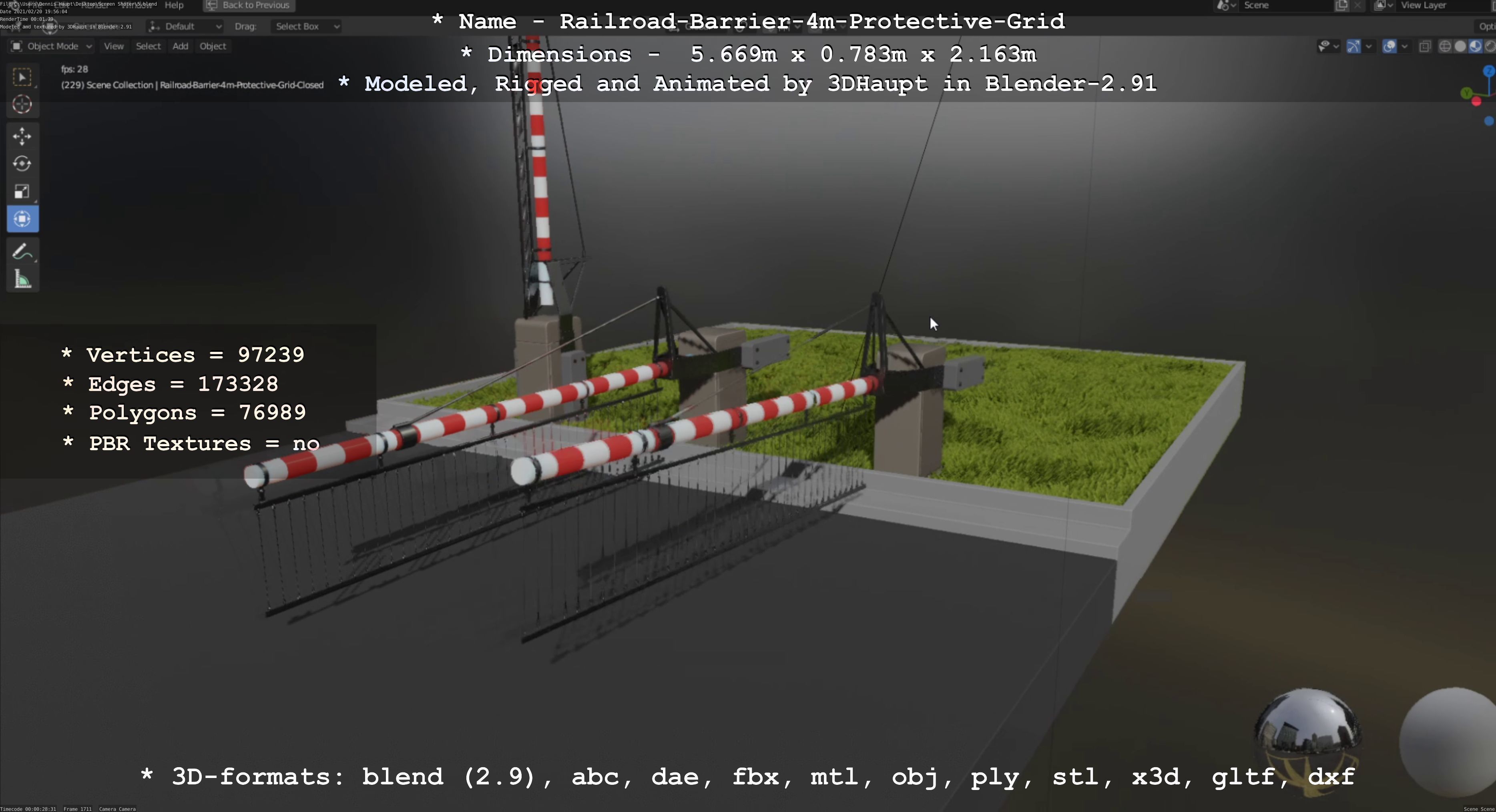 Railroad Barrier 4m High-Poly Protective Grid 3D model_113