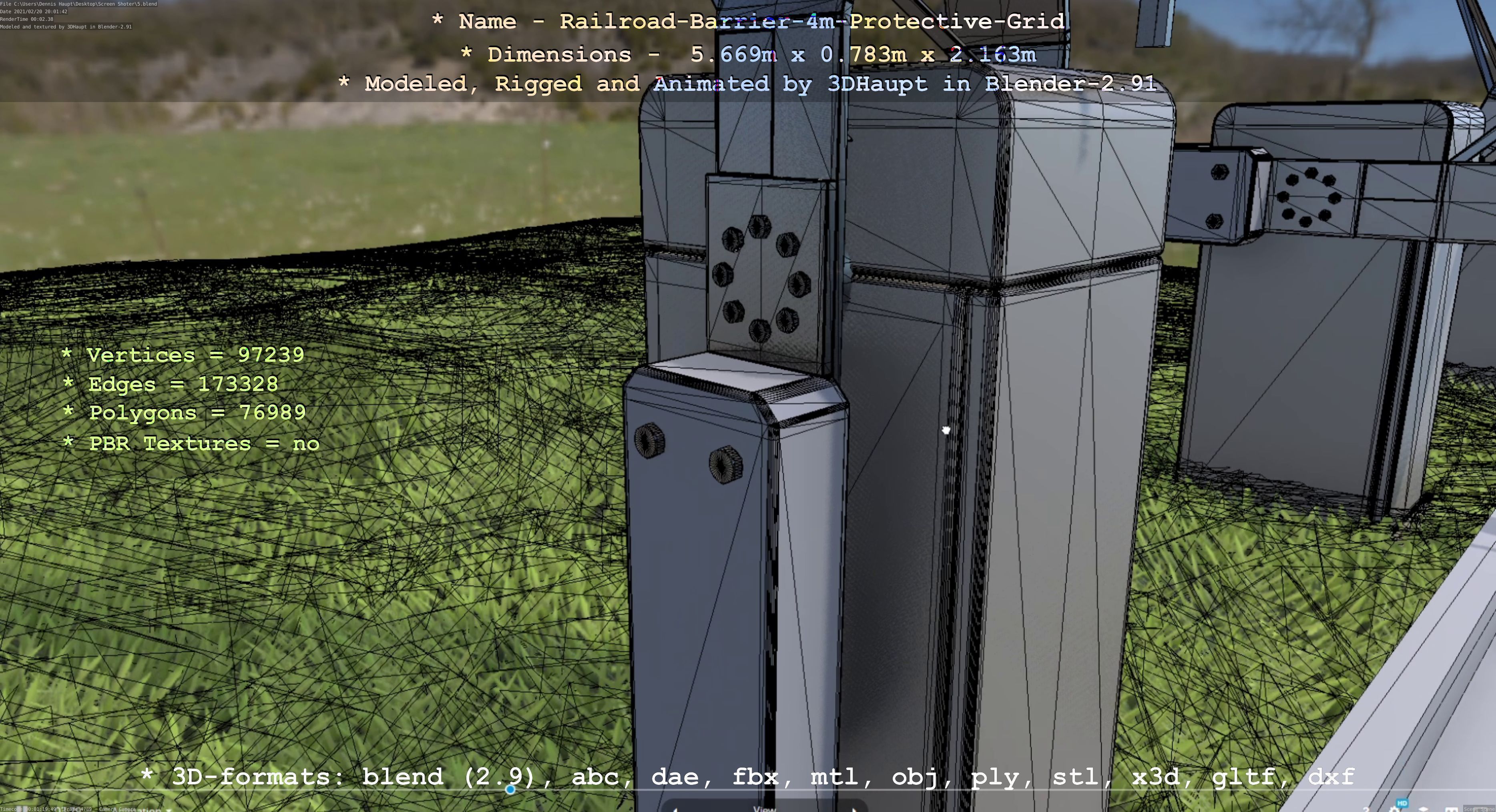Railroad Barrier 4m High-Poly Protective Grid 3D model_61