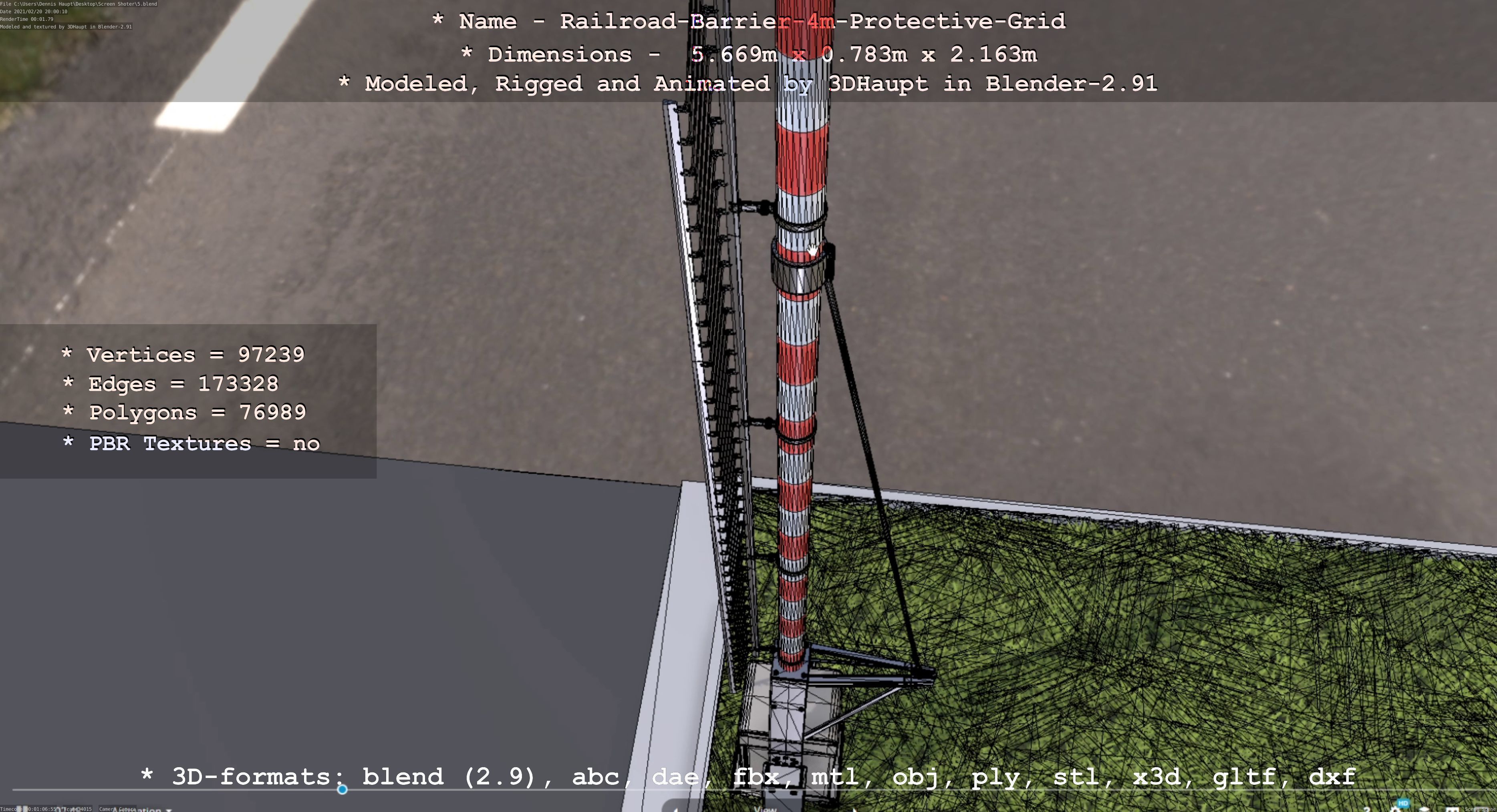 Railroad Barrier 4m High-Poly Protective Grid 3D model_46
