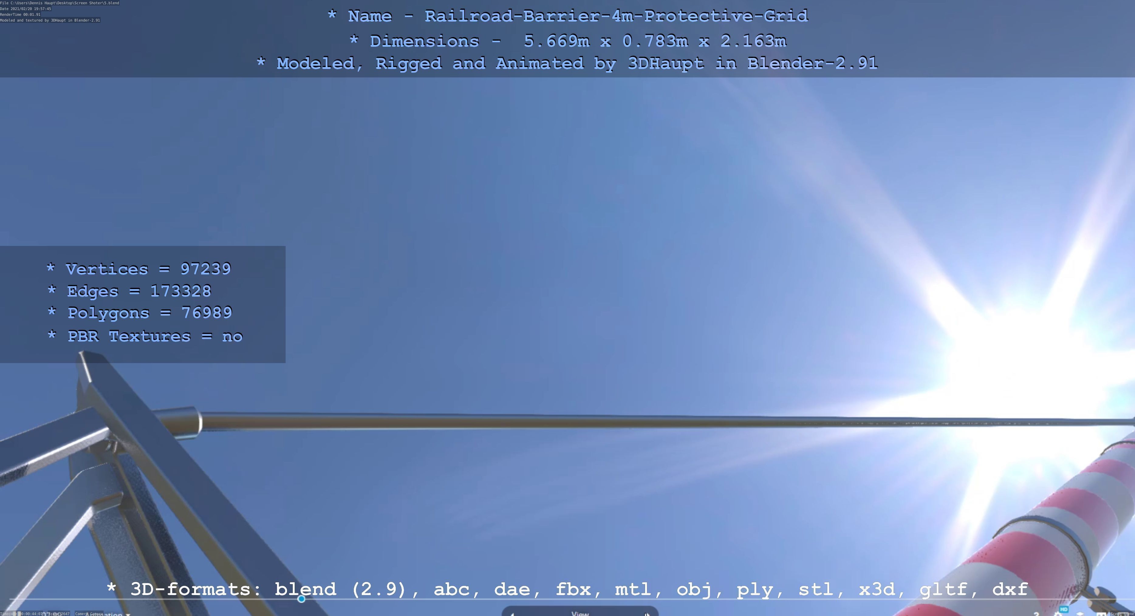 Railroad Barrier 4m High-Poly Protective Grid 3D model_126